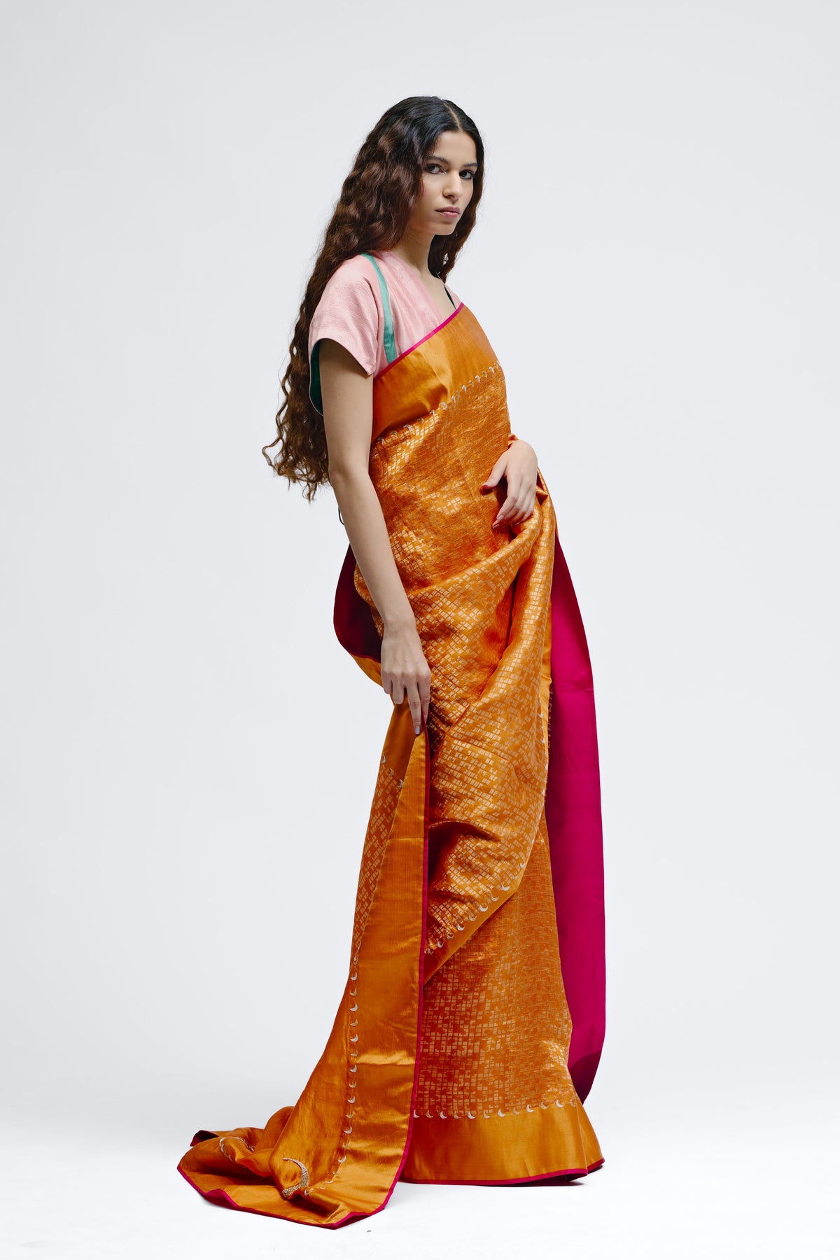 Chauk Chand Orange Silk Saree