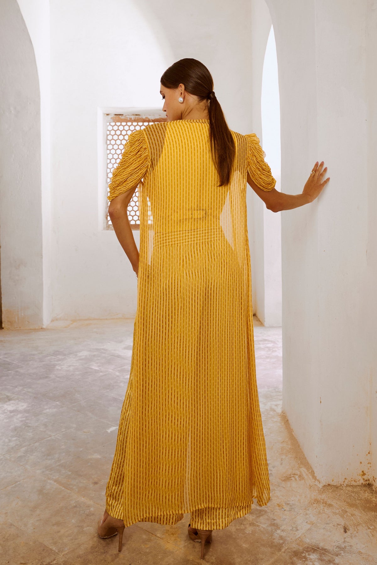 Daisy Yellow Sheesha Koti With Jacket Set