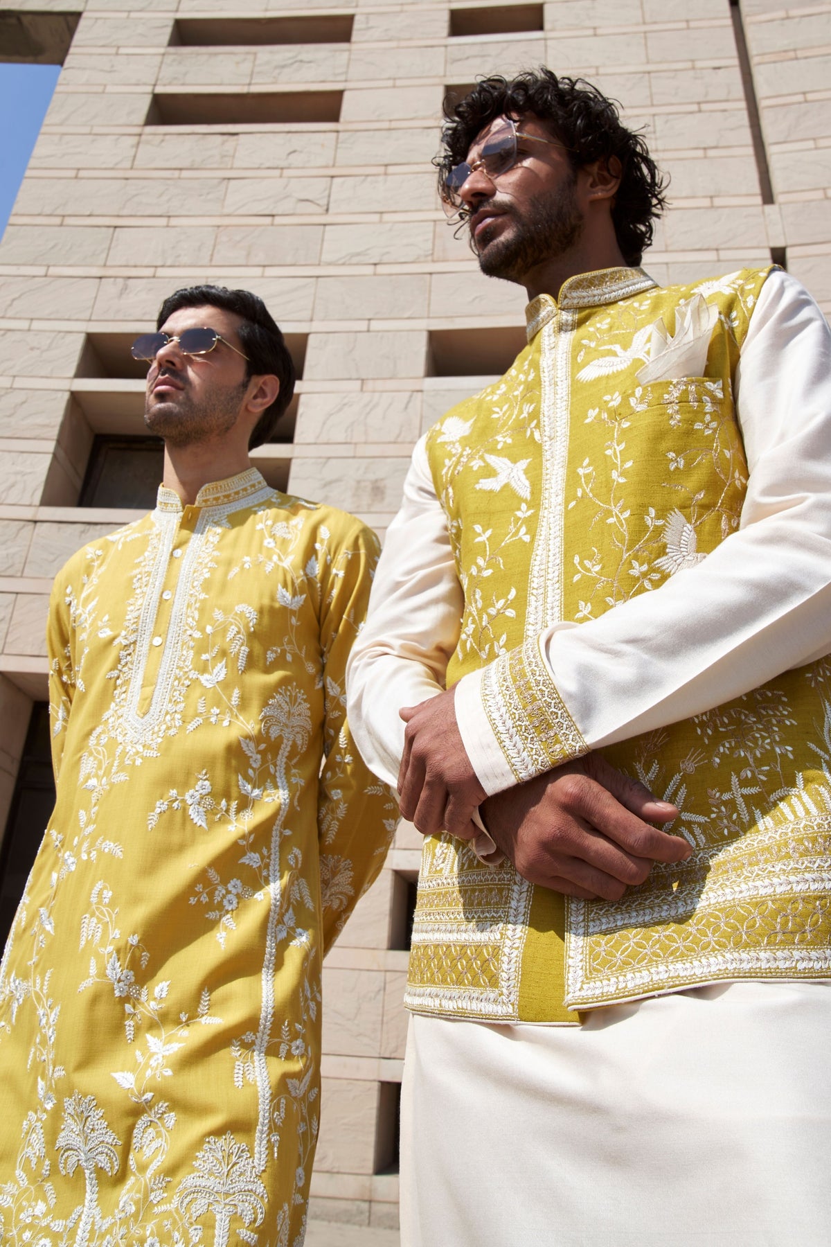 Yellow Long Palm Tree Kurta Set