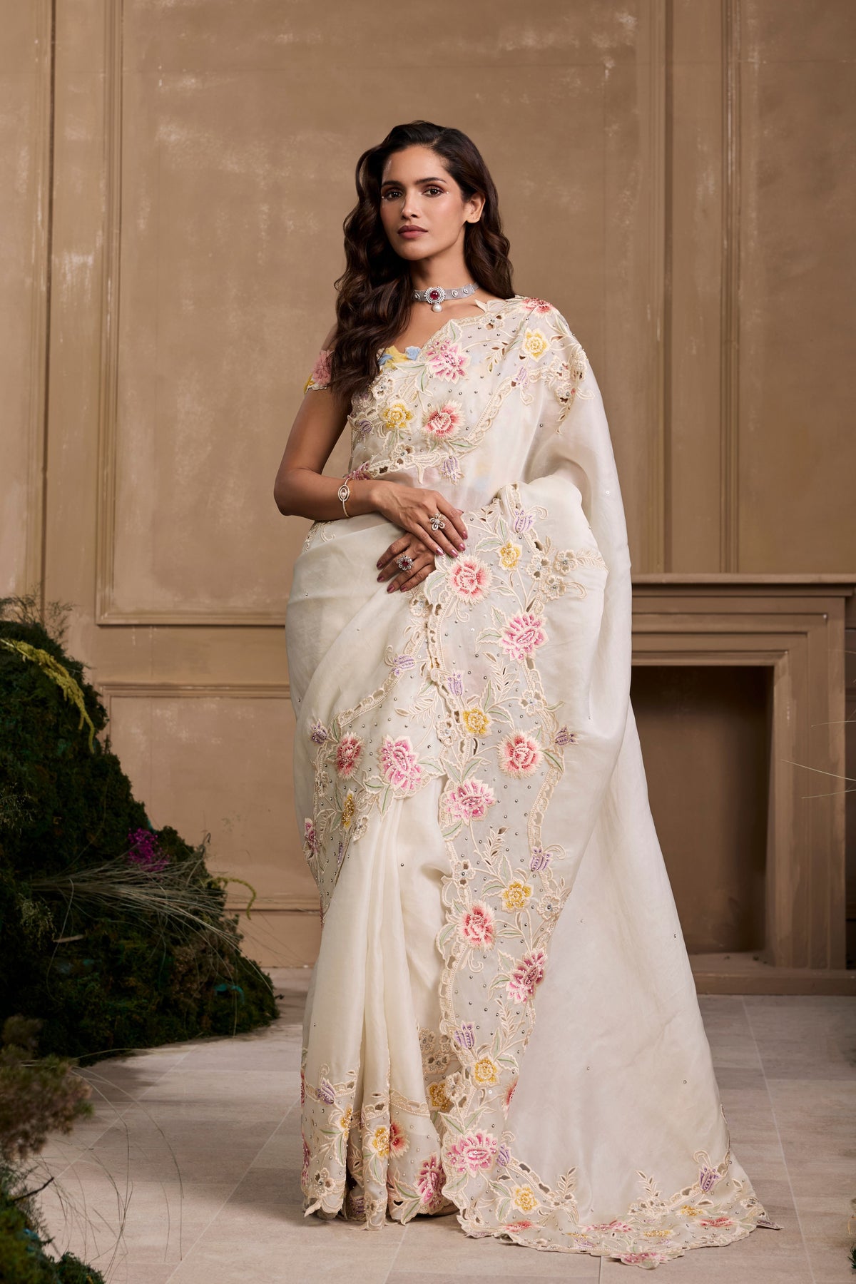 Ivory Pastel Floral Saree