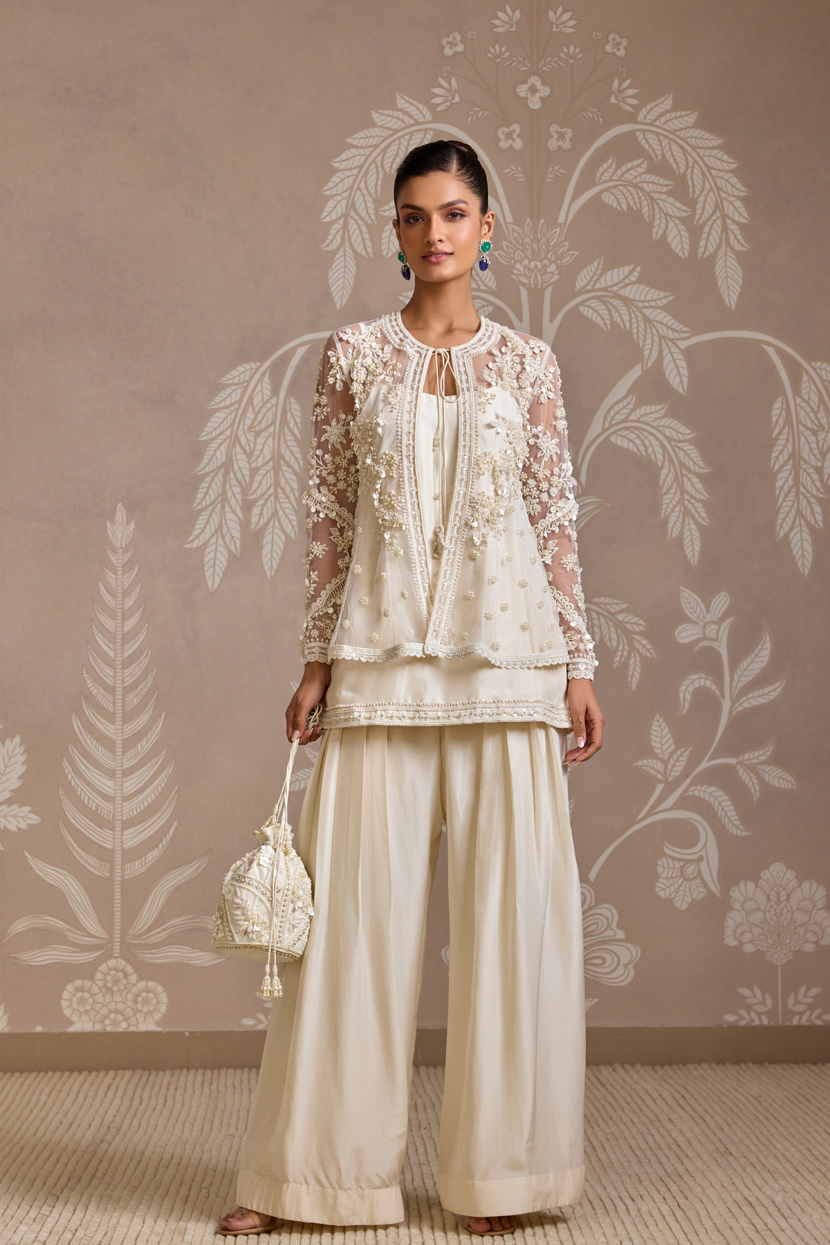 Ivory Embroidered Jacket Set