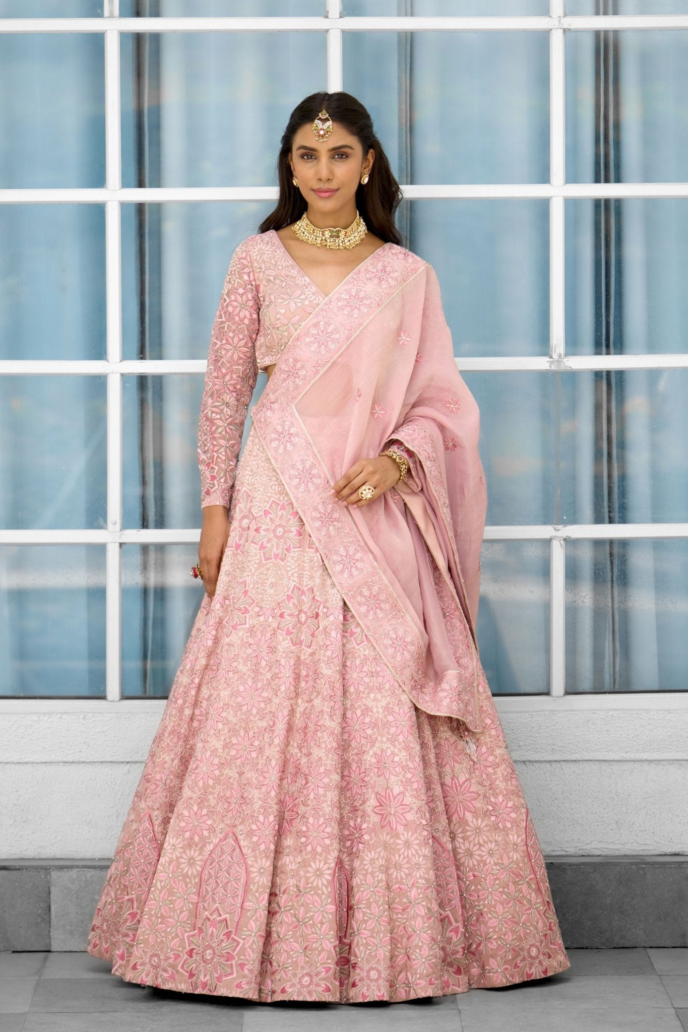 Blush Blossom Lehenga Set - Shasha Gaba - Elahe