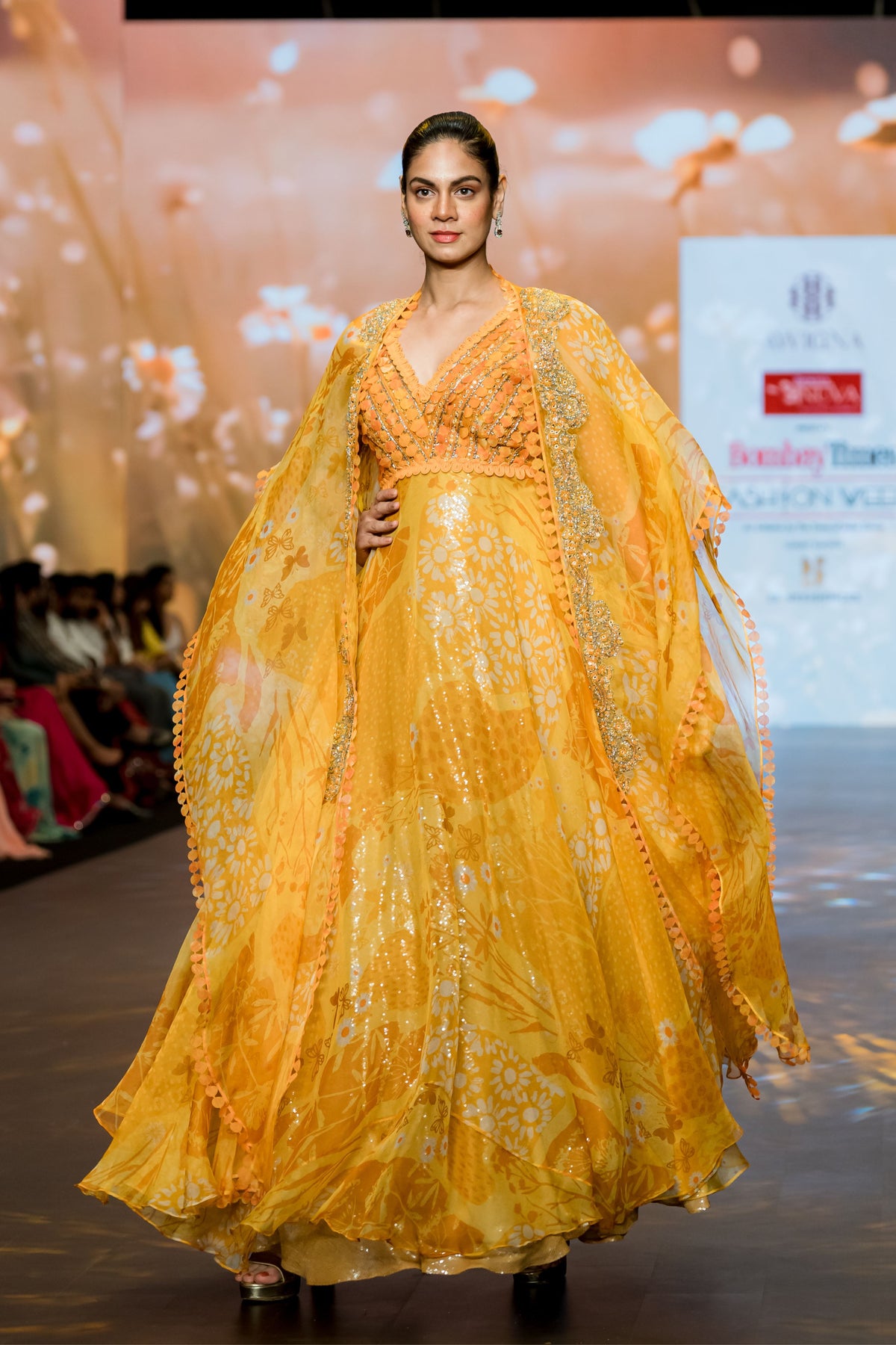 Yellow Embroidered Cape Set