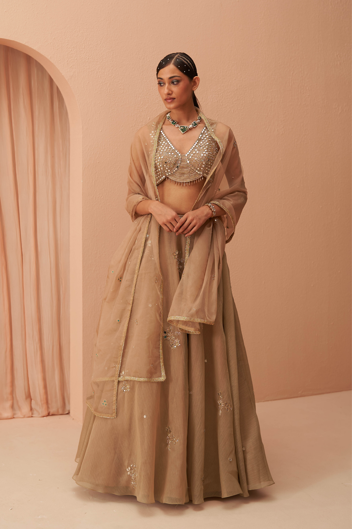 Gold Flake Mirror Lehenga Set