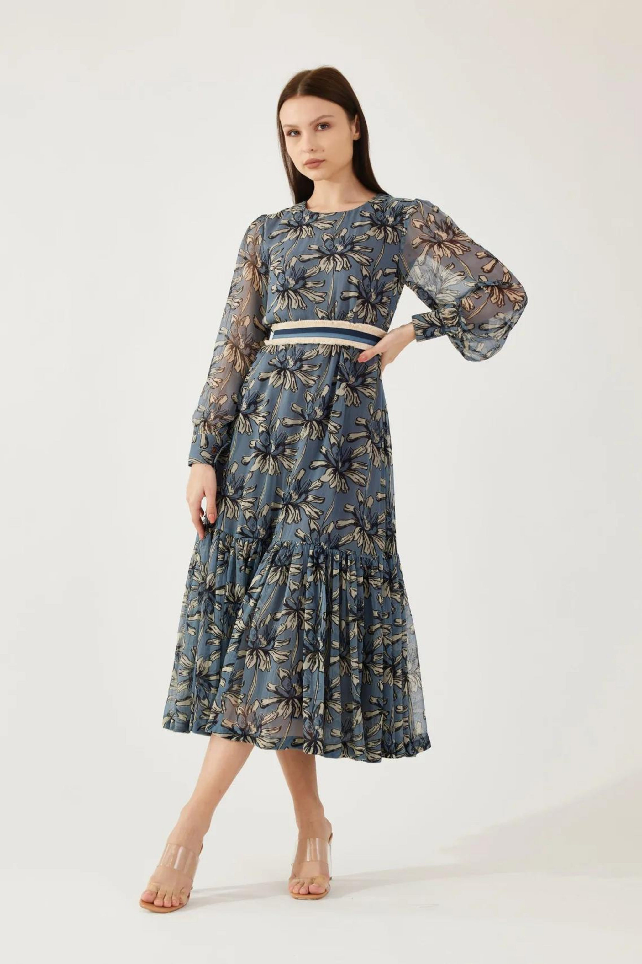 Koai - Blue and Cream Floral Dress - Elahe Koai - Blue and Cream Floral Dress - Elahe