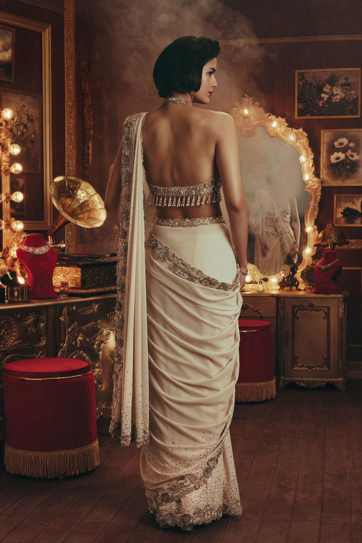 Emma Ivory Draped Saree Set