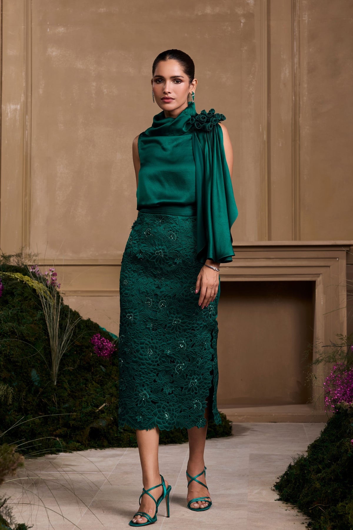 Emerald Green Metallic Quilted Skirt
