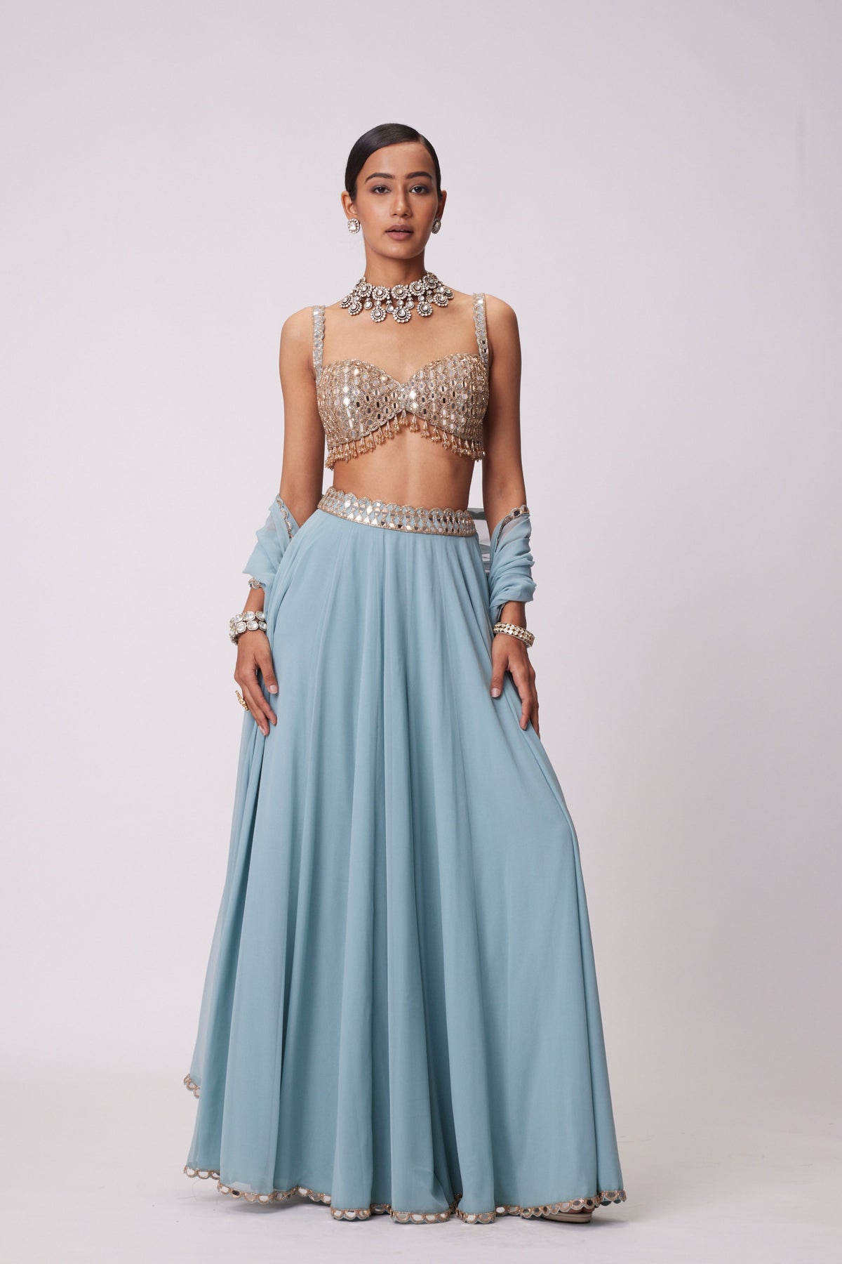 Powder Blue Lehenga Pants Set