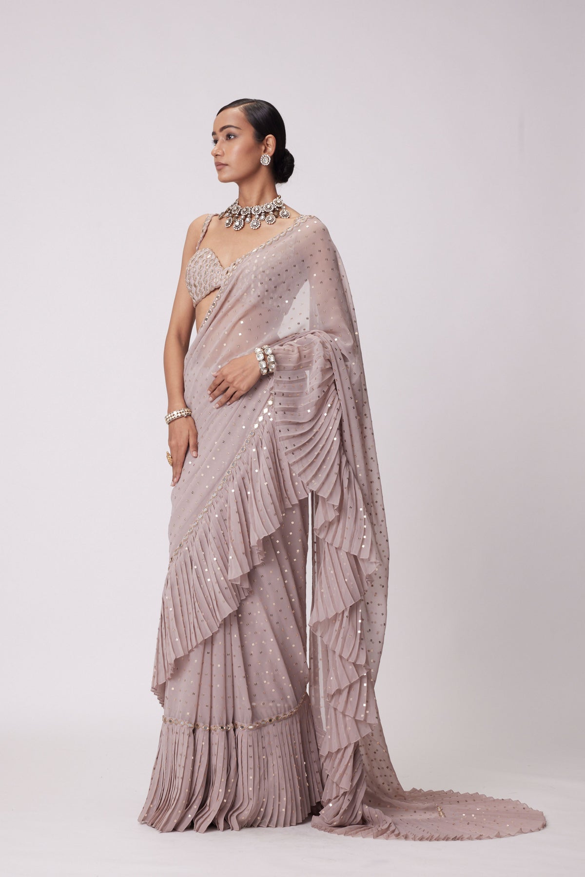 Ash Pink Saree Set