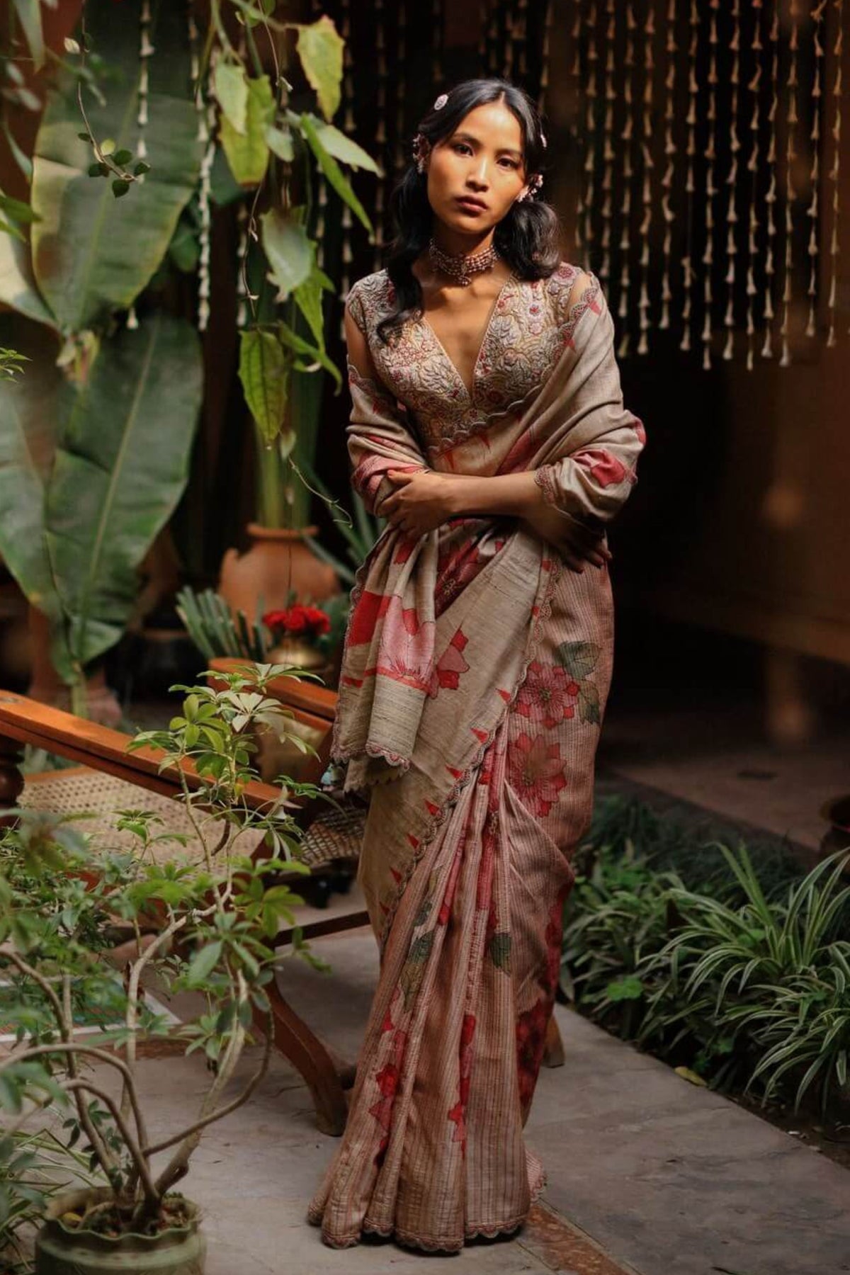 Floral Kalam Saree Set