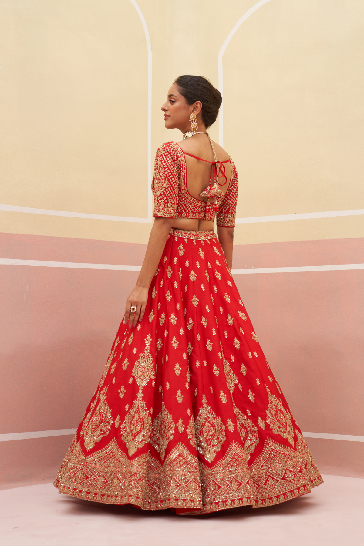 Embroidered Red Raw Silk Lehenga Set