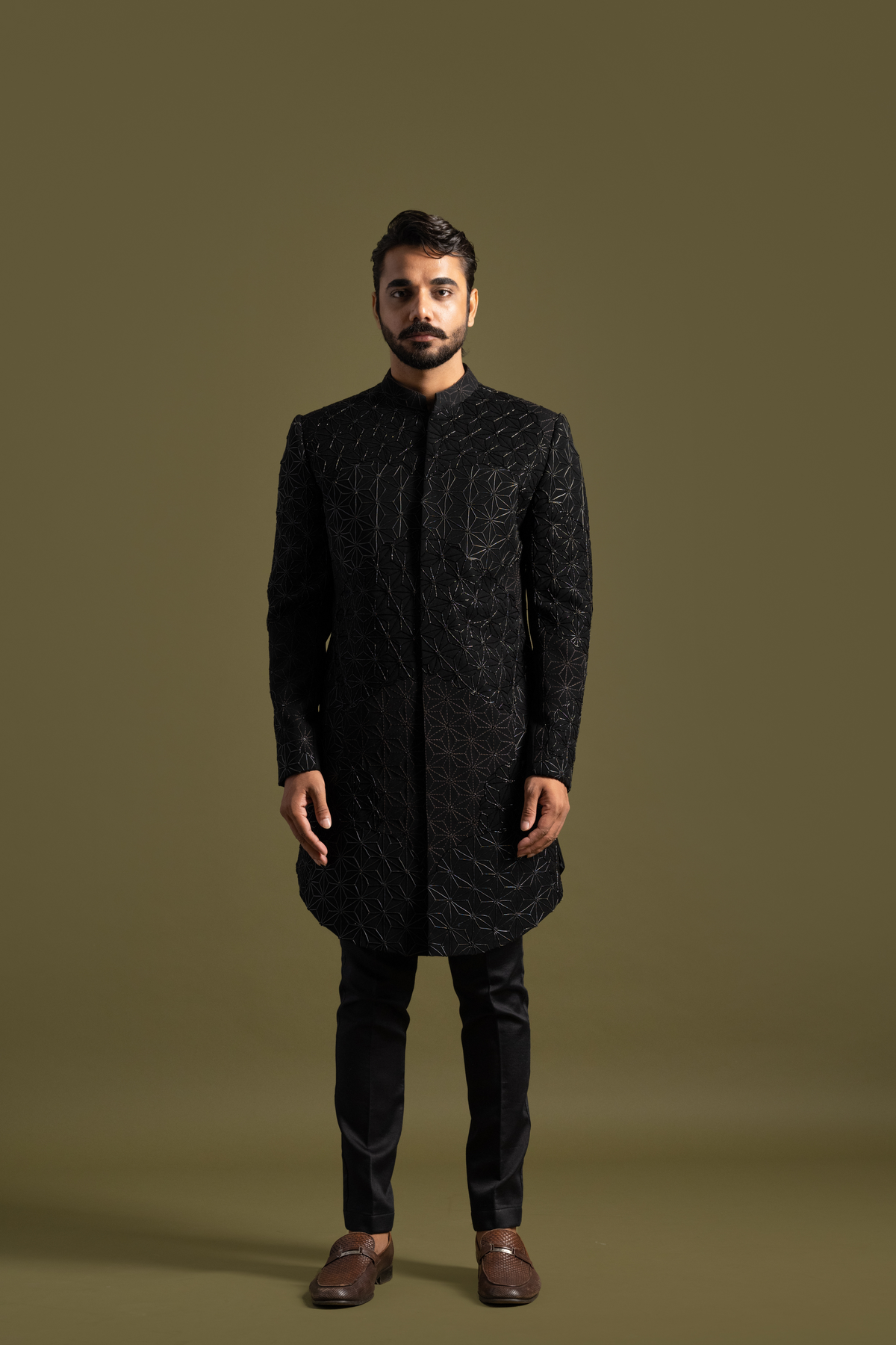 Black Suitinng Fabric Achkan Set