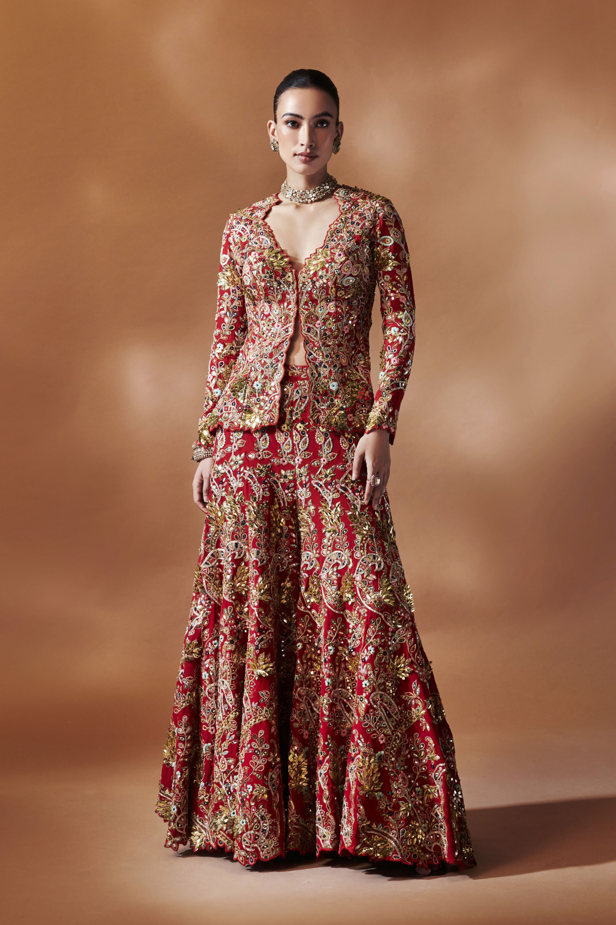 Red Open Jacket With A Sharara
