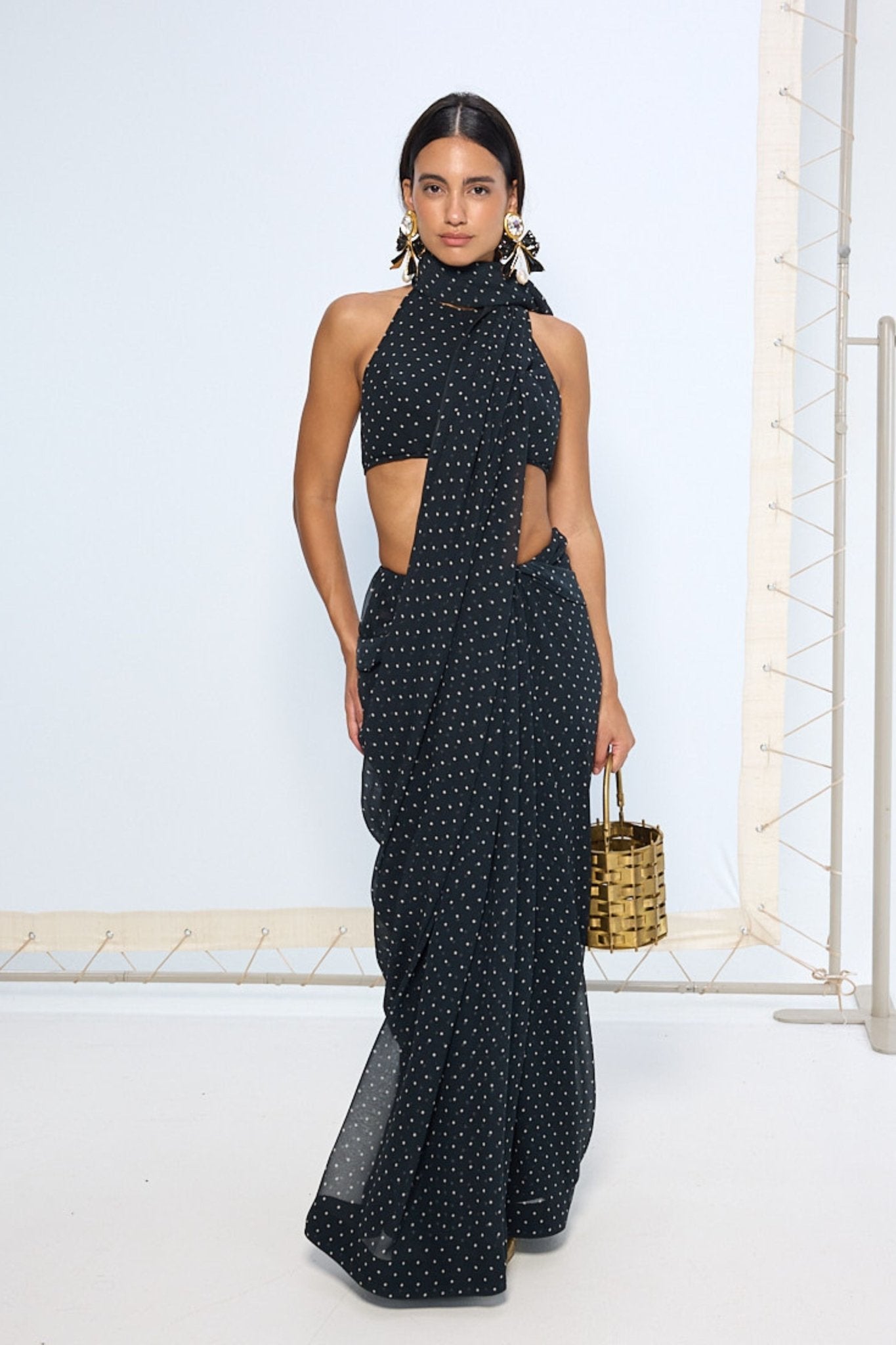 Noir Polka Dotted Saree - Ekaya - Elahe