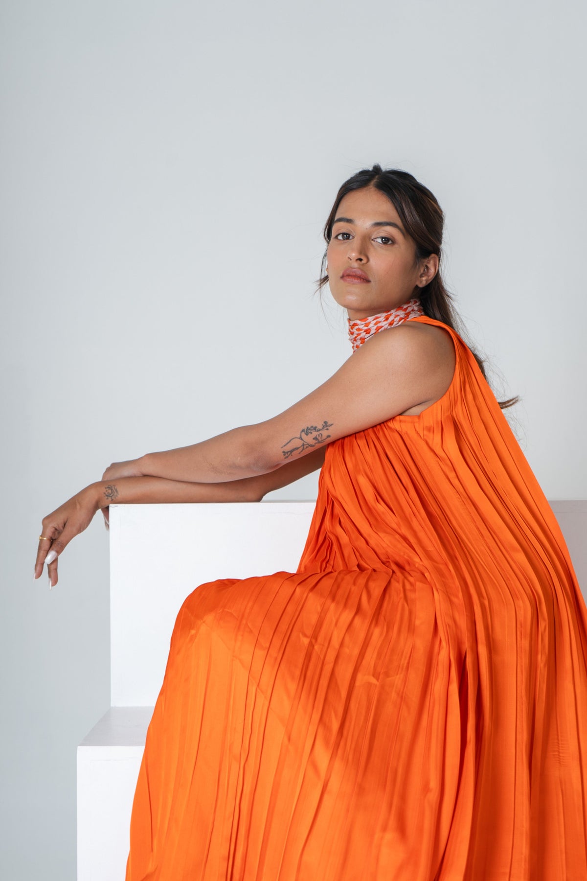 Orange-pink Gather Gown