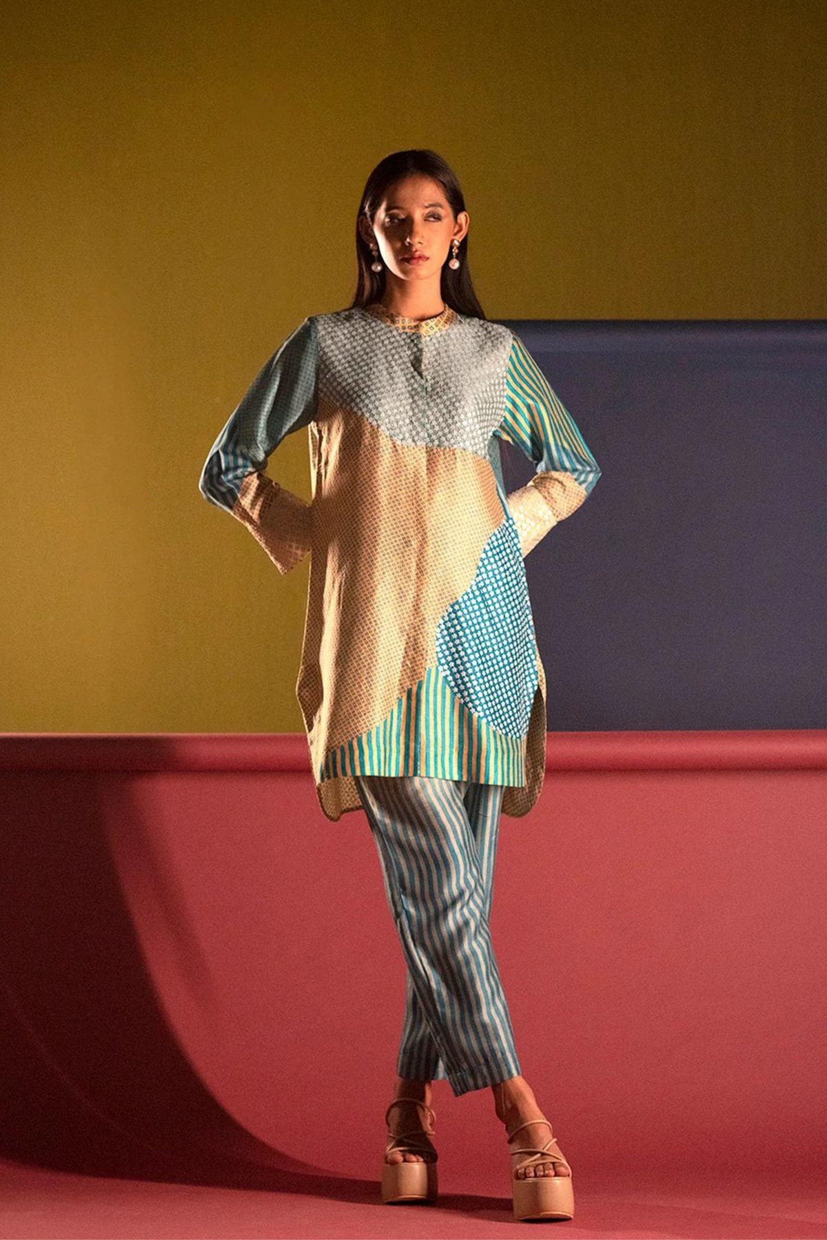 Blue Gold Tunic Set