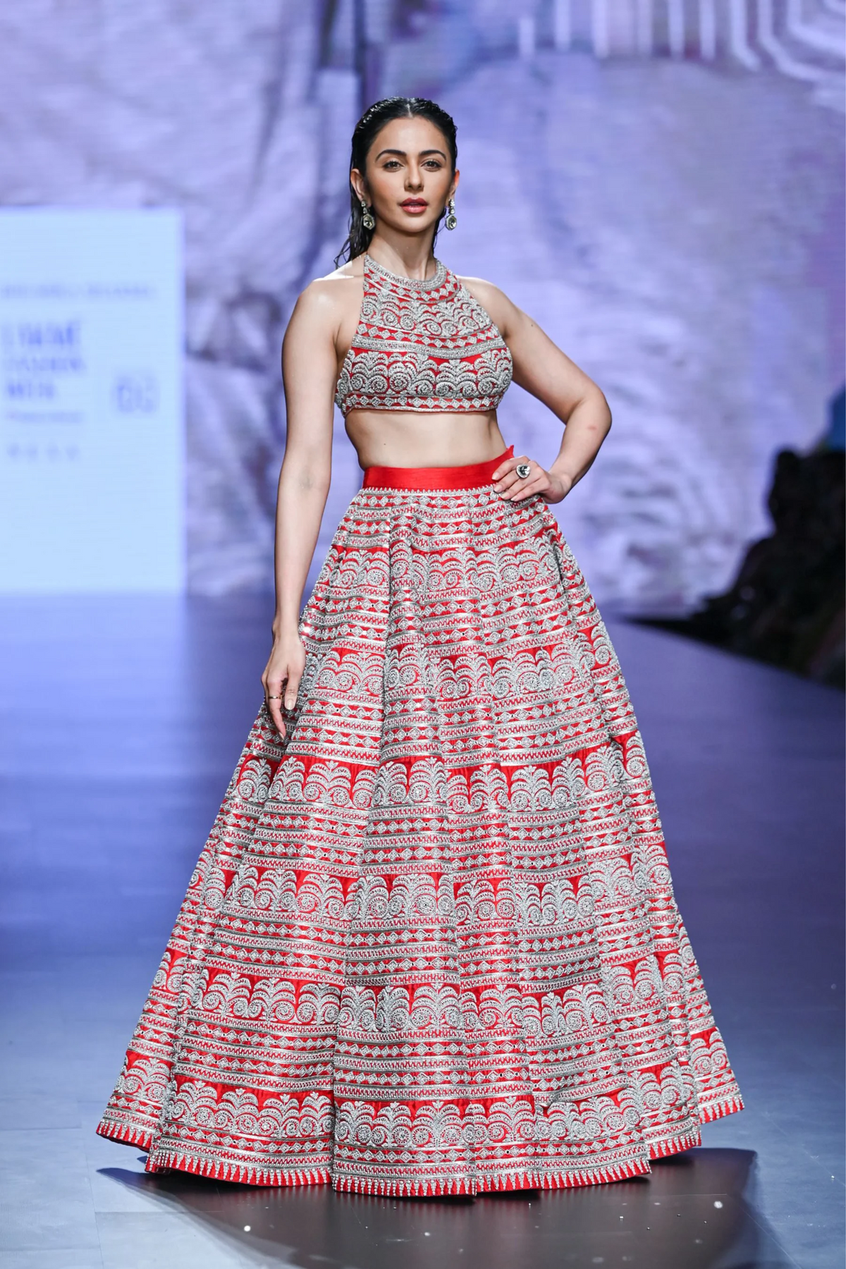 Red Geometric Heavy Lehanga Set