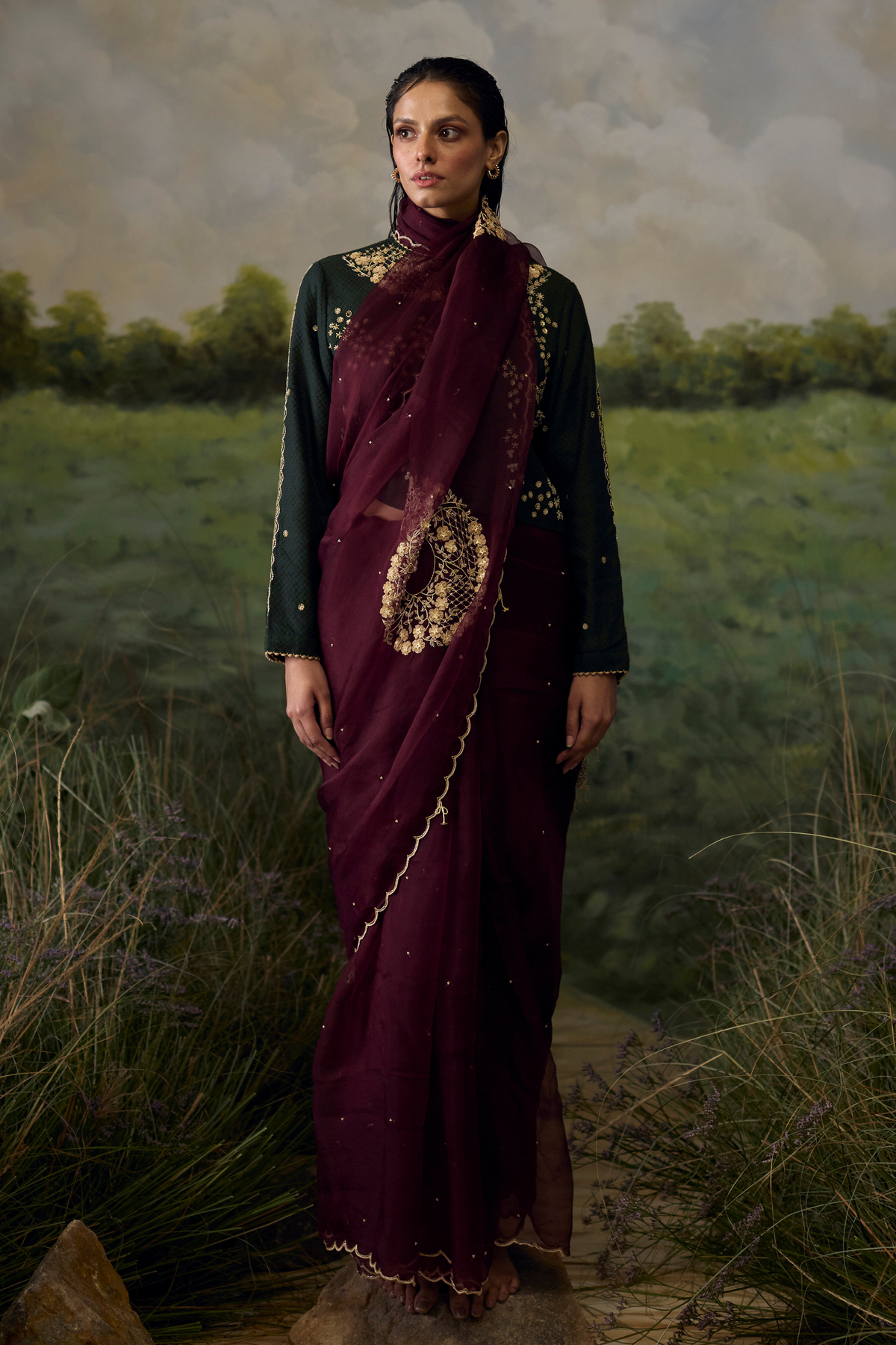 Crimson Embroidered Saree