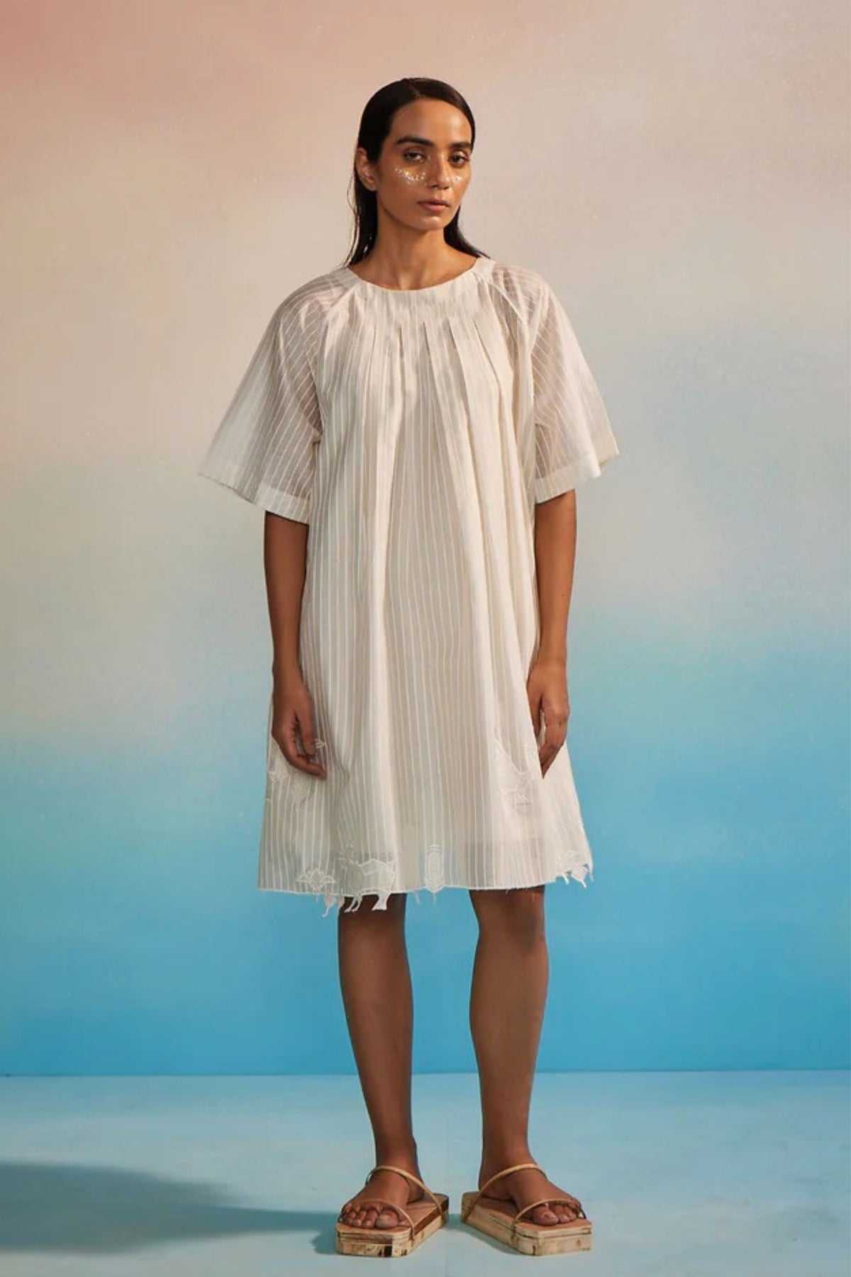 Orihime Box Pleat Appliqué Dress