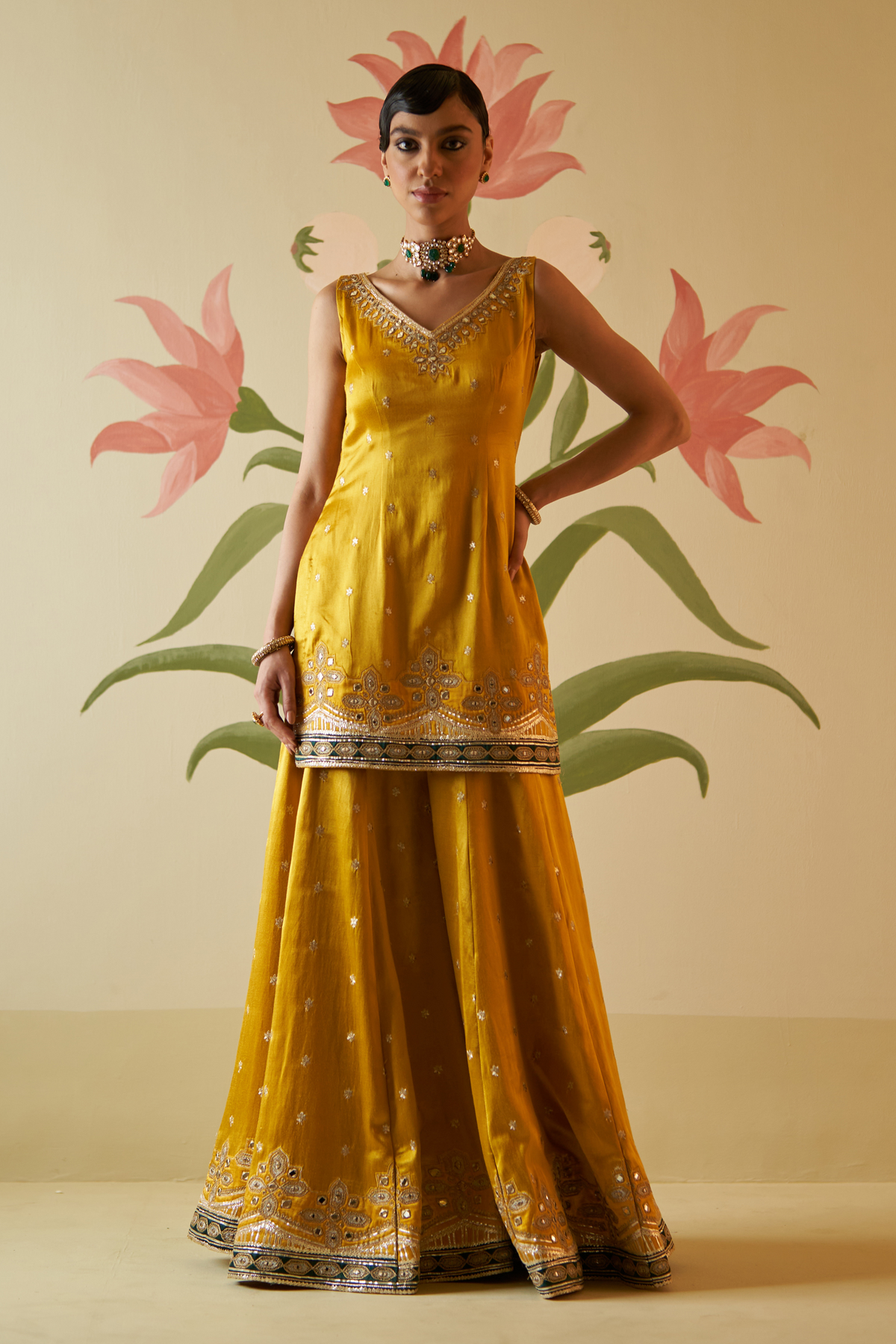 Mustard Satin Sharara Set