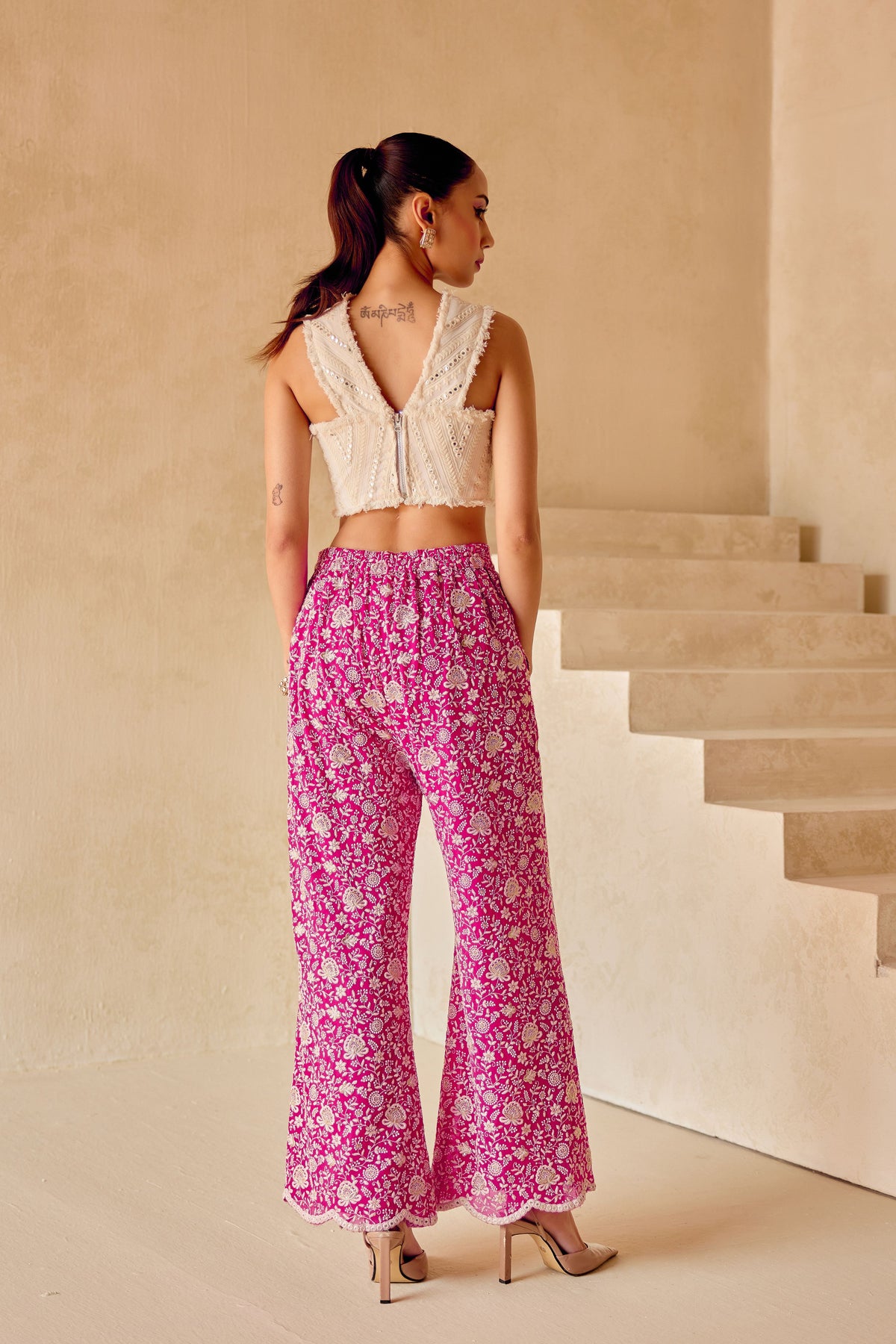 Chikankari Palazzos in Pink