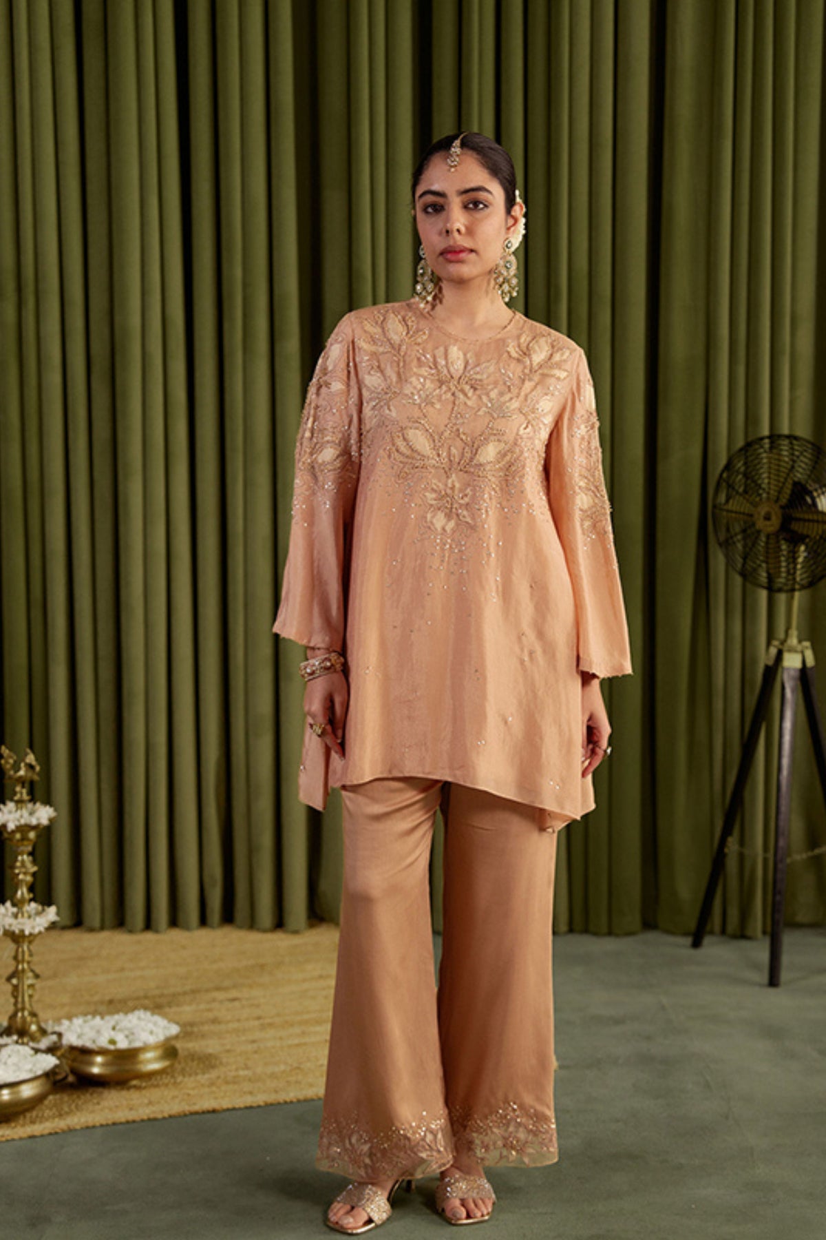 Golden Beige Embroidered Kurta