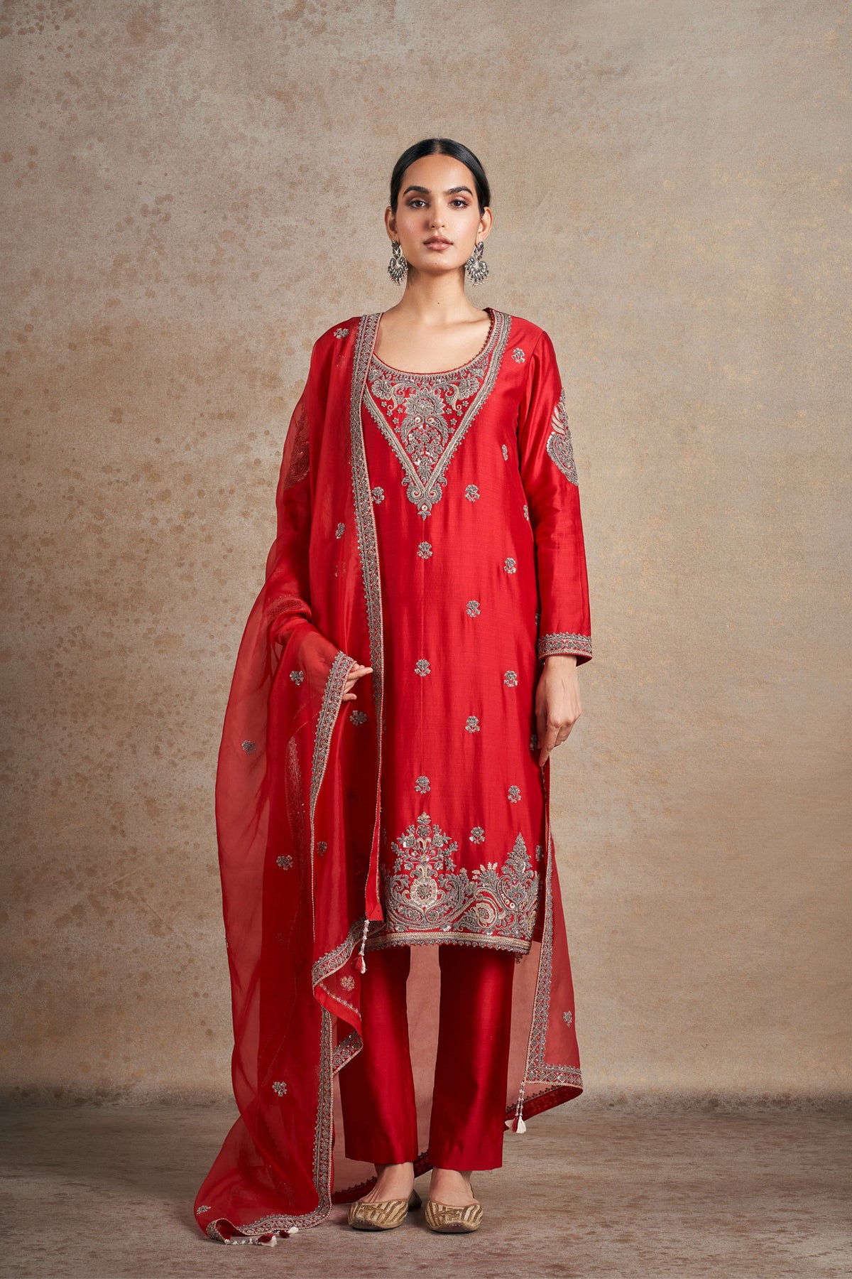 Ravishing Red Hand Embellished Kurta Set