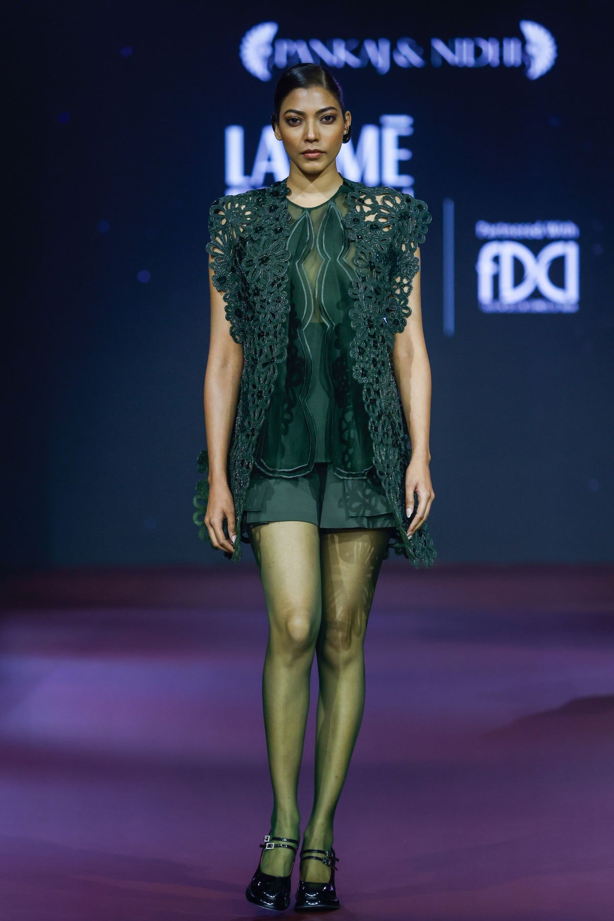 Green Cutwork Jacket Set