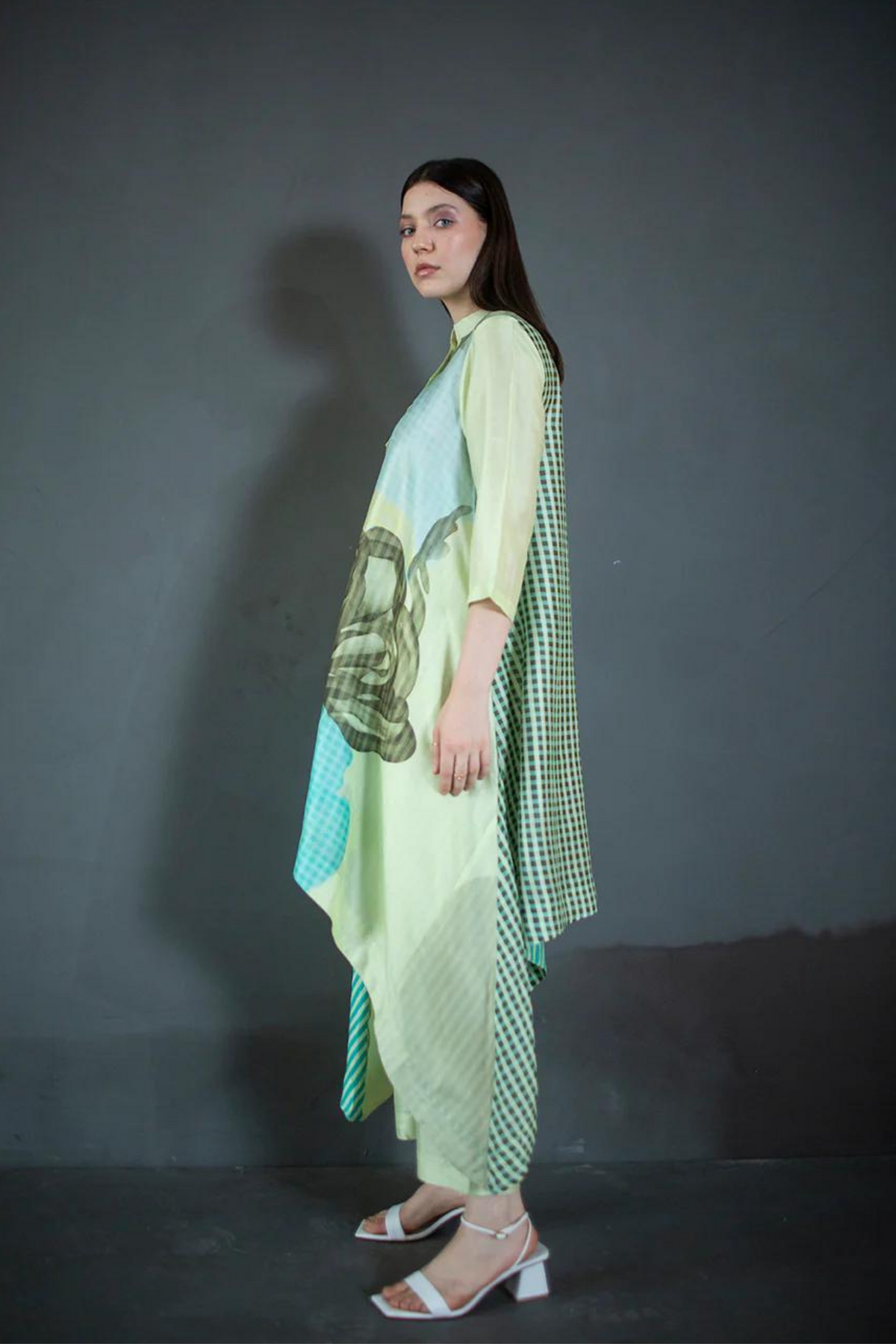 Abstract Geometric In Lime Yellow Tunics Set