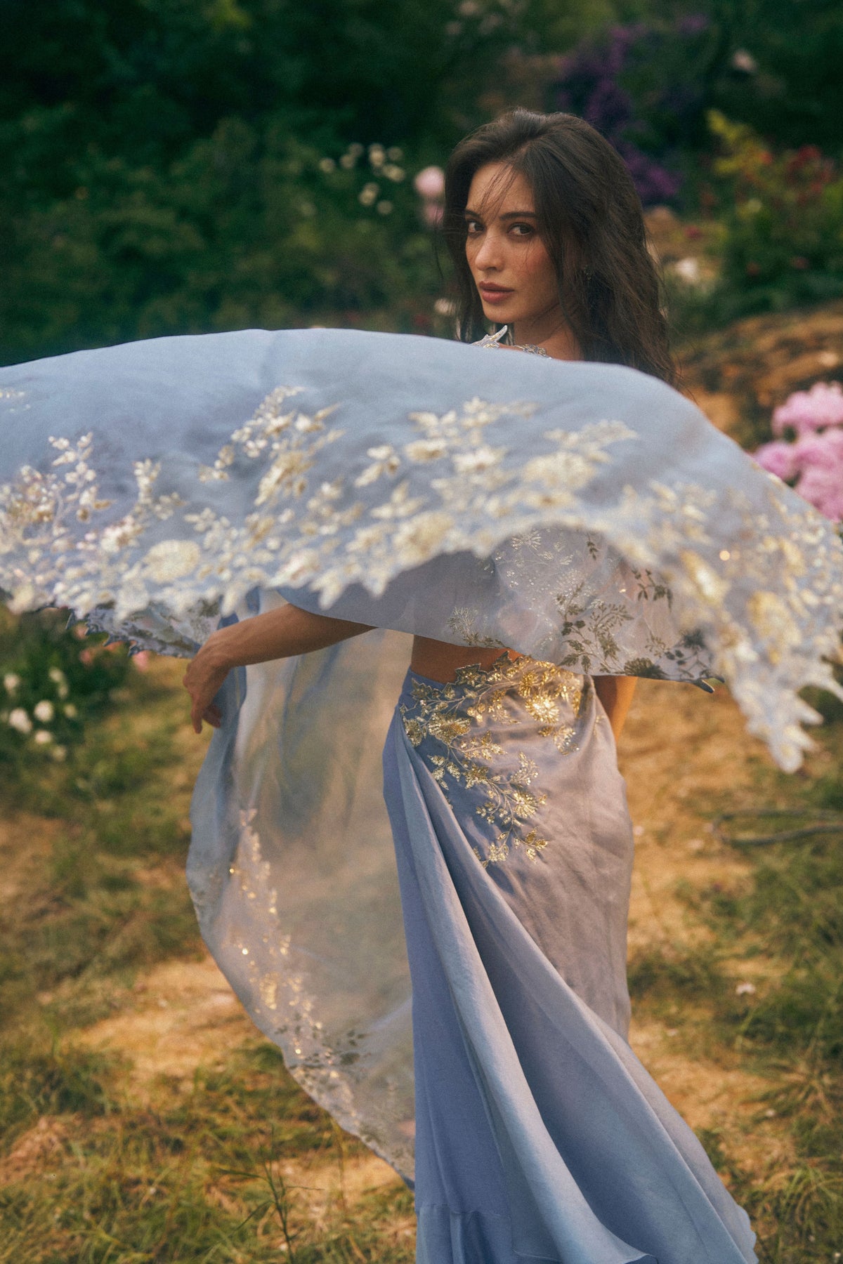 Zari Cutwork Ruffle Saree Set