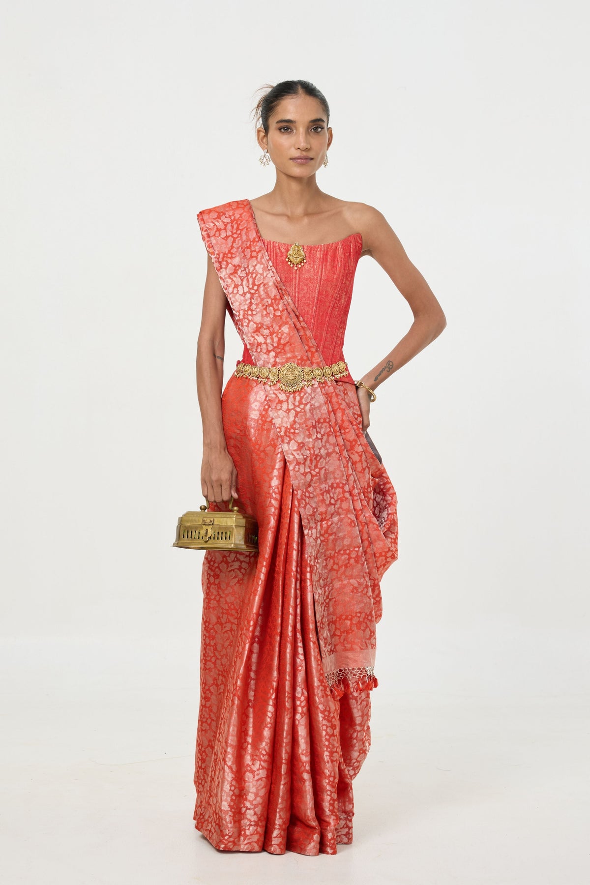 Rust Orange Tissue Saree