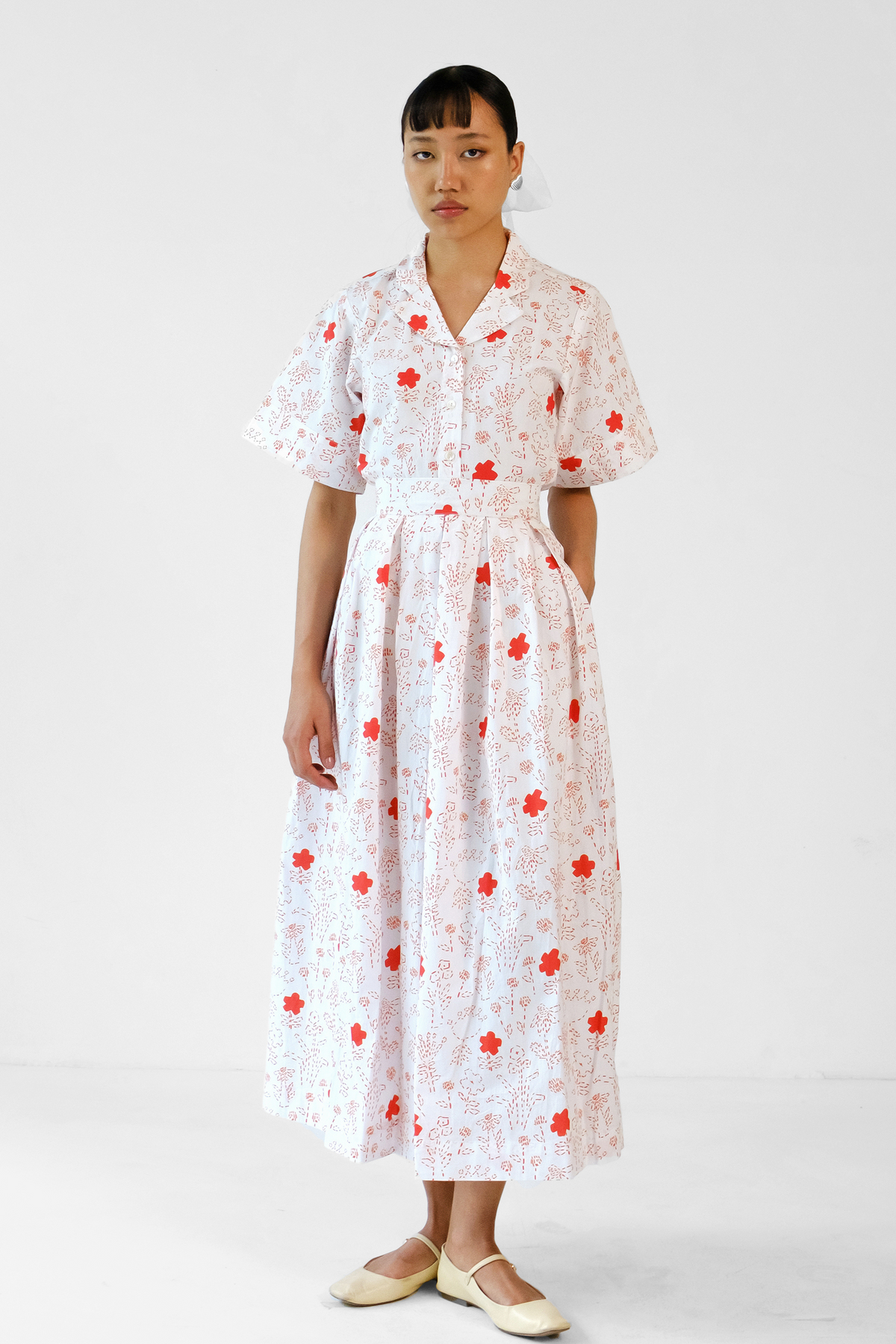 White and Red Skirt Set