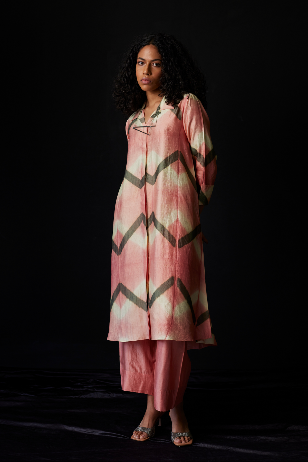 Light Pink Tie-Dye Silk Shirt Set