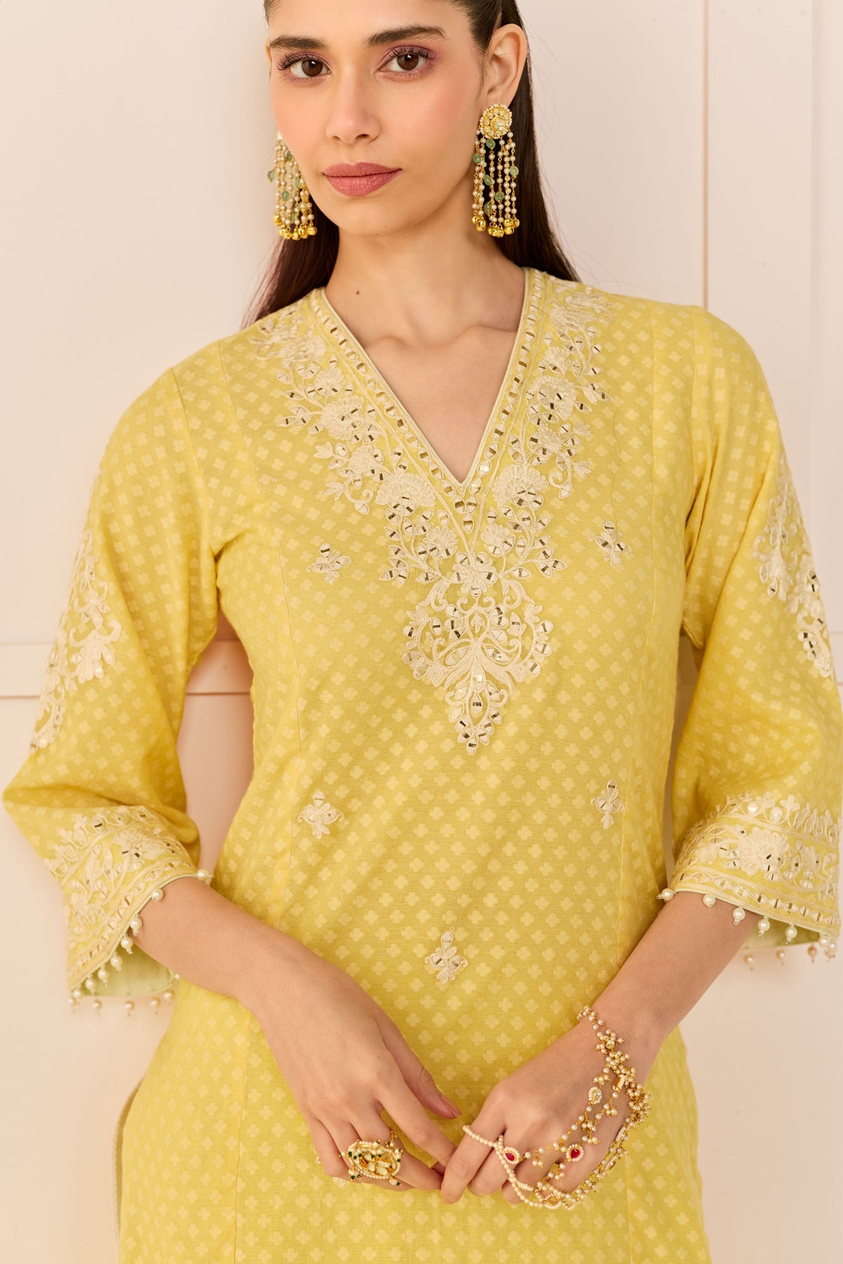 Ruhani Lemon Yellow Long Kurta Set