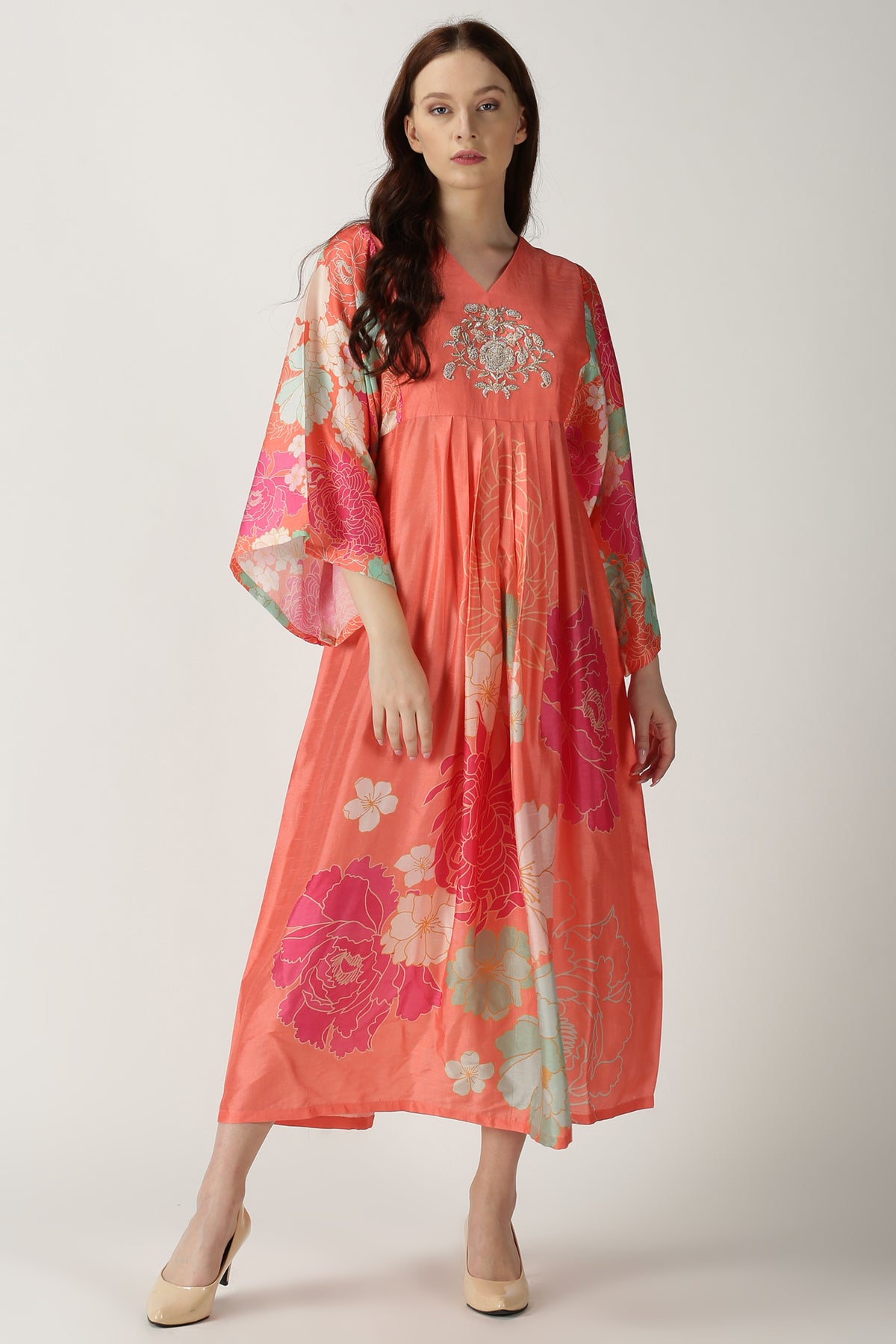 Orange zardosi butta tunic