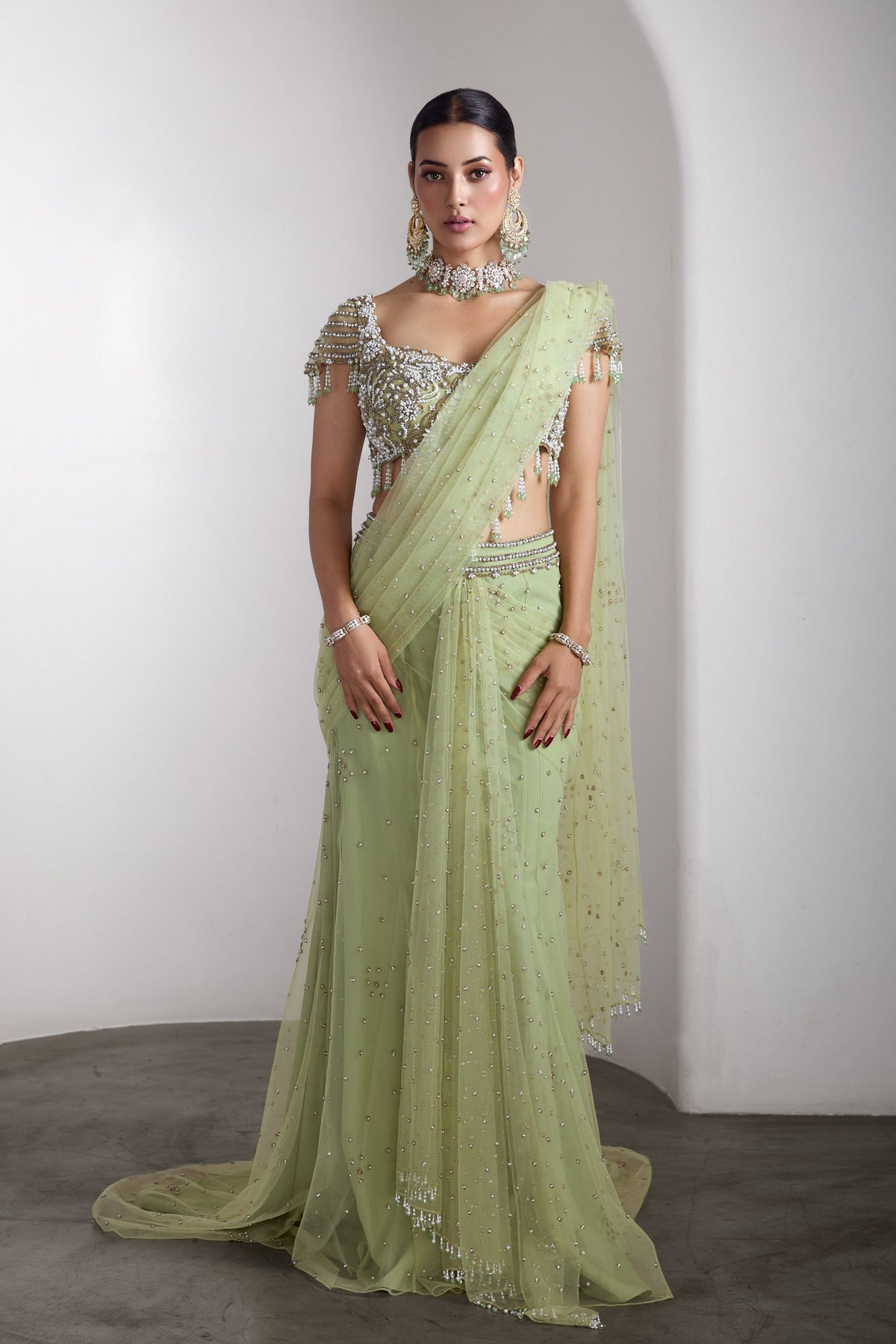 Embellished Draped Saree Set