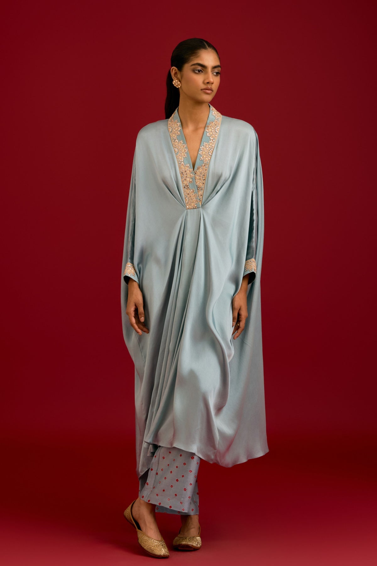 Slate Blue Embroidered Kaftan Set