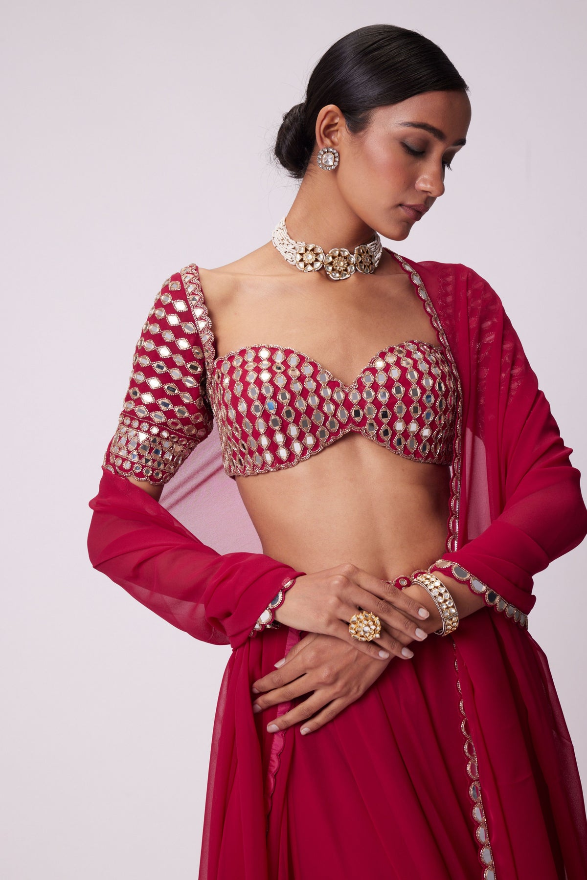 Crimson Red Lehenga Pants Set