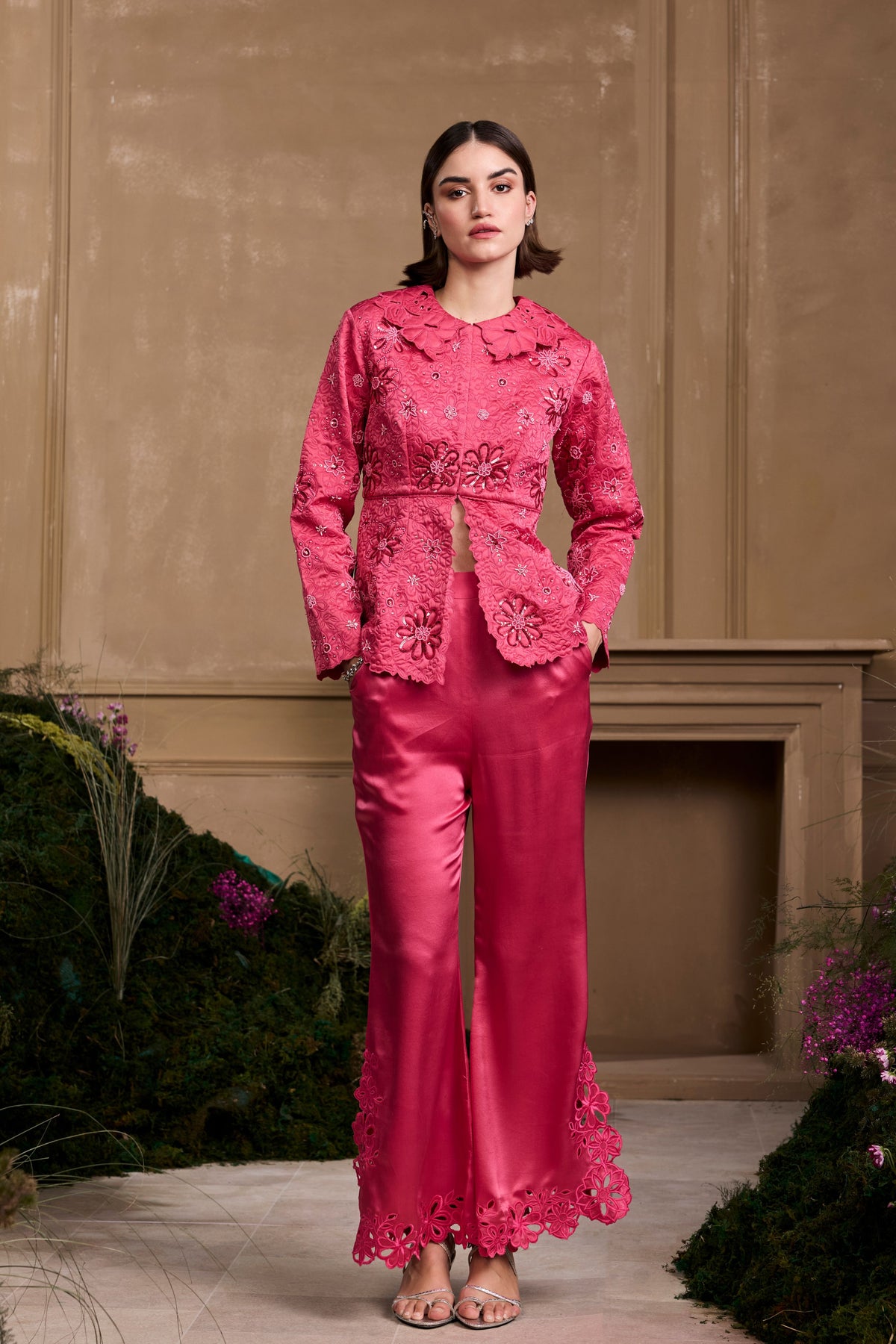 Fuchsia Cutwork Bell Bottom Pant