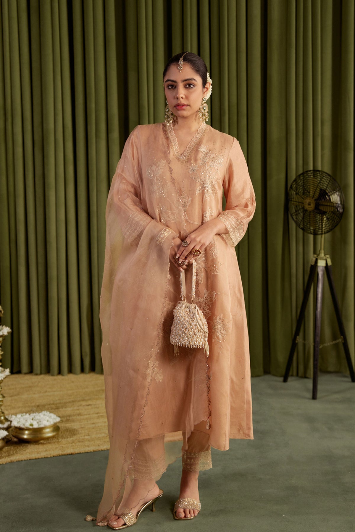 Golden Beige Embroidery Kurta Set