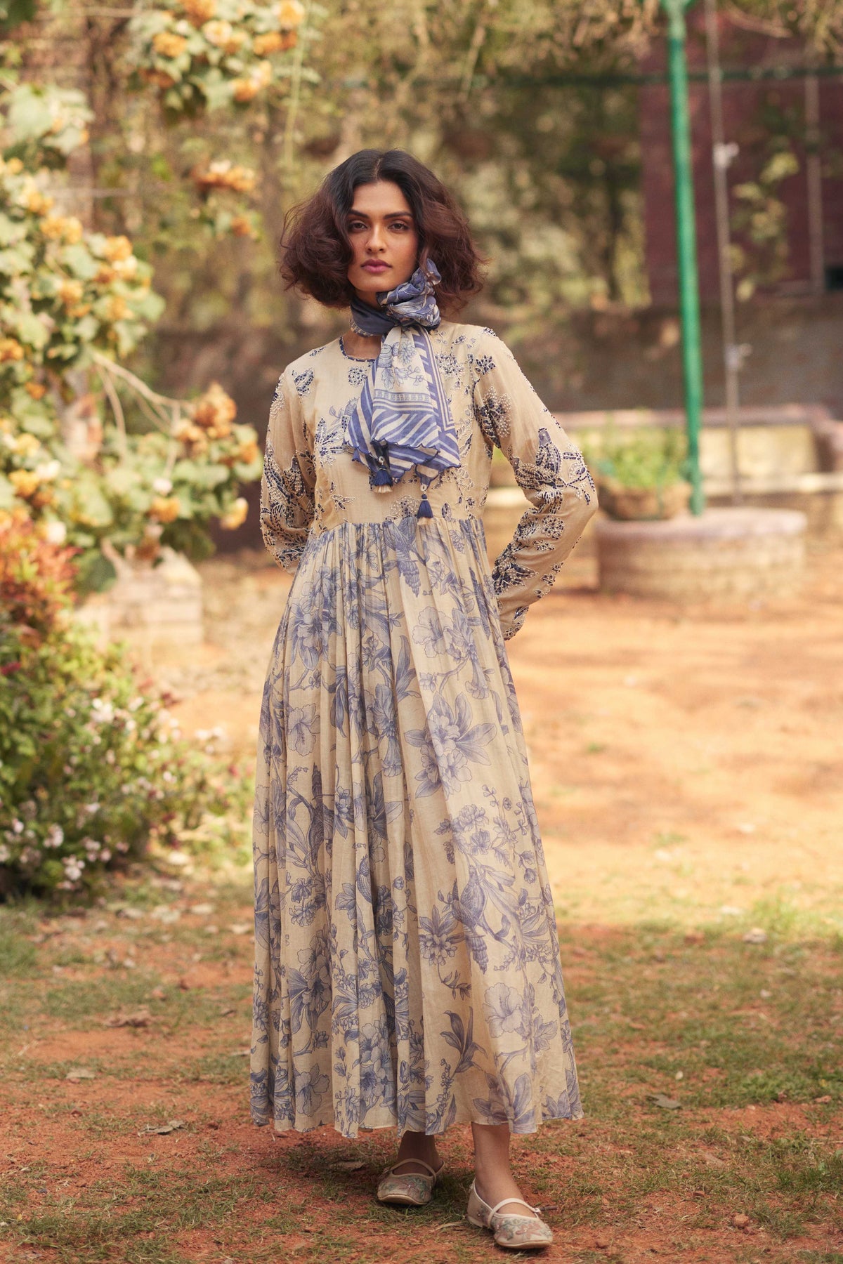 Blue and Ivory Anarkali Set