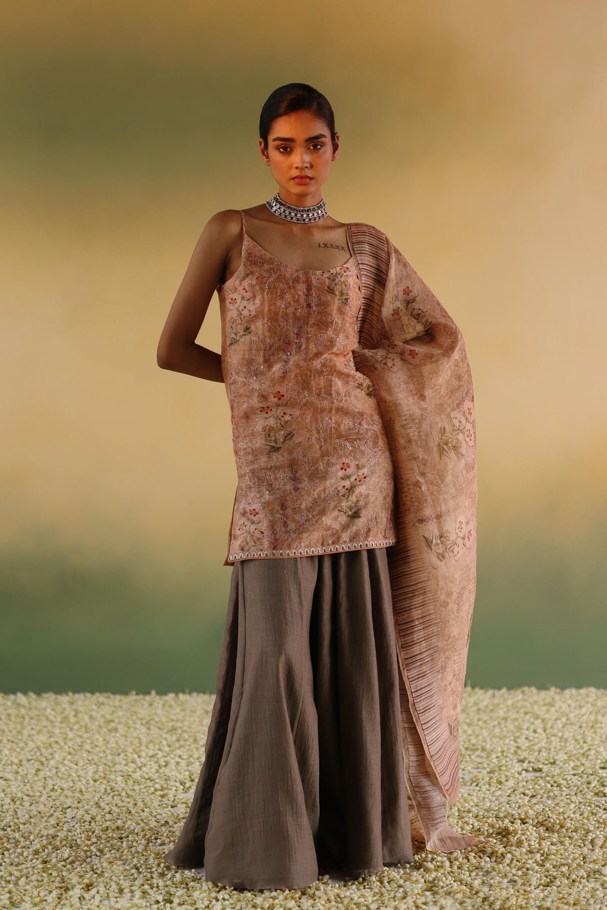 Nanda Peach Sharara Set