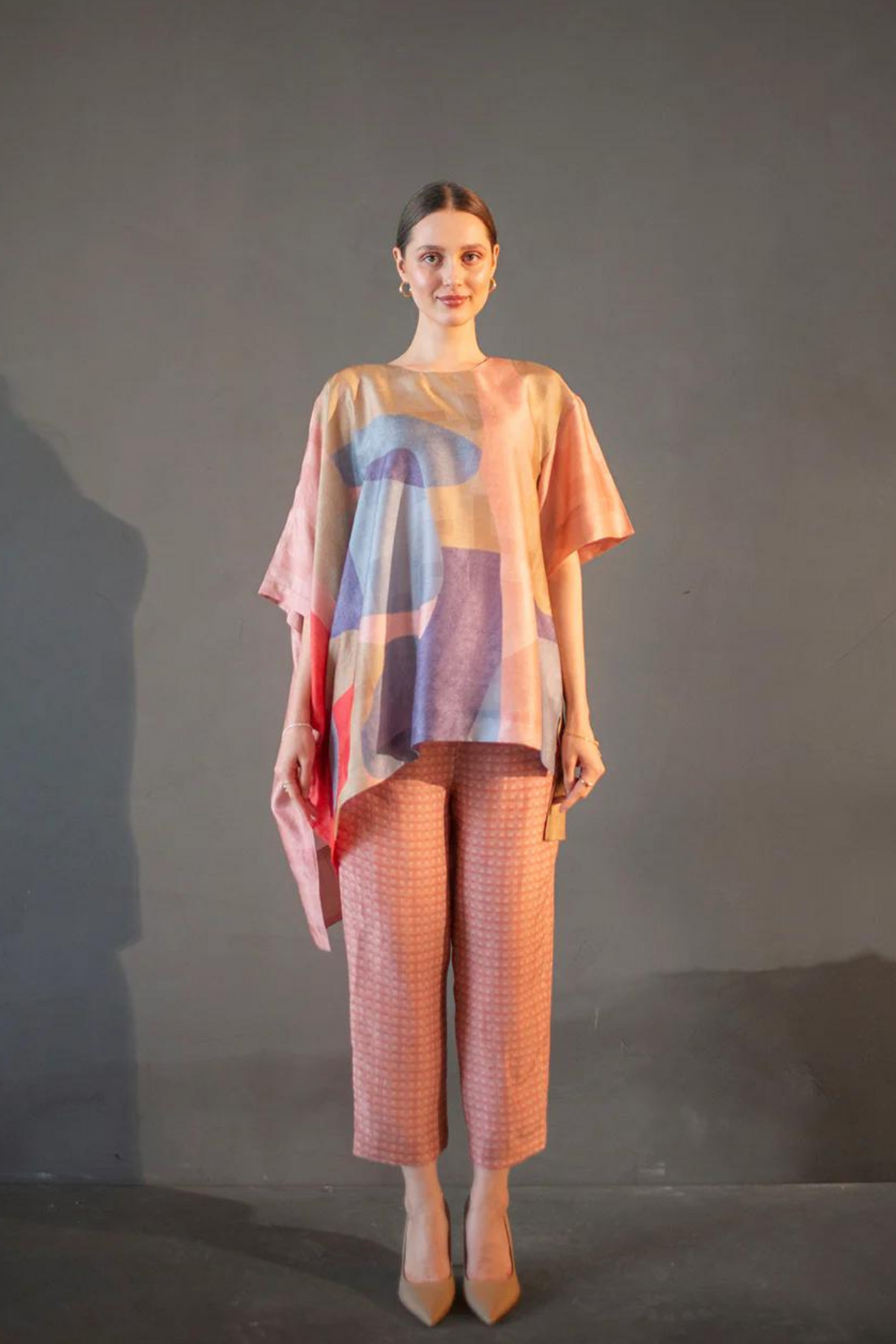 Peach &amp; Blue One Side Kaftan Sleeve Set