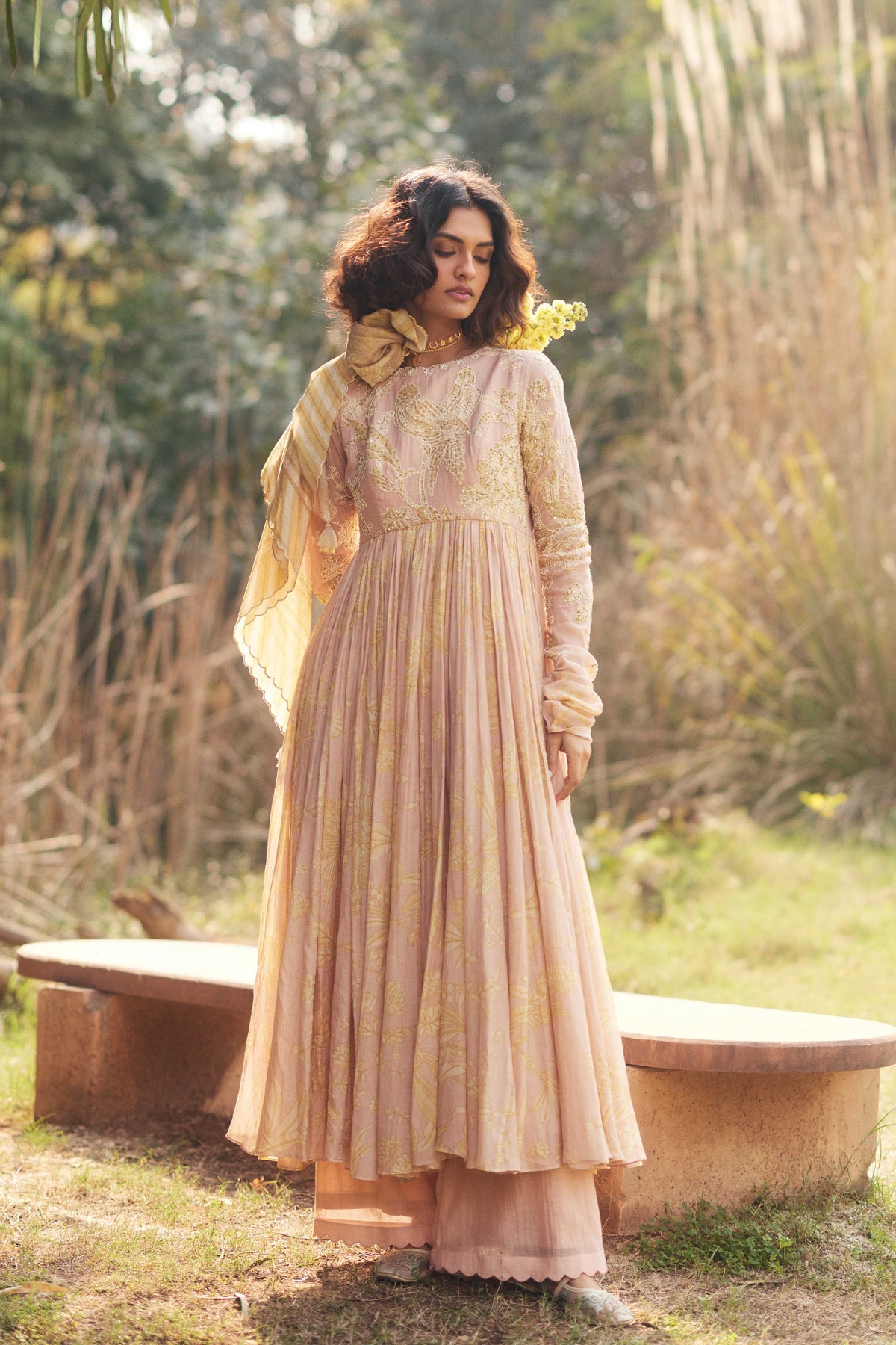 Muted Pink Embroidered Anarkali Set