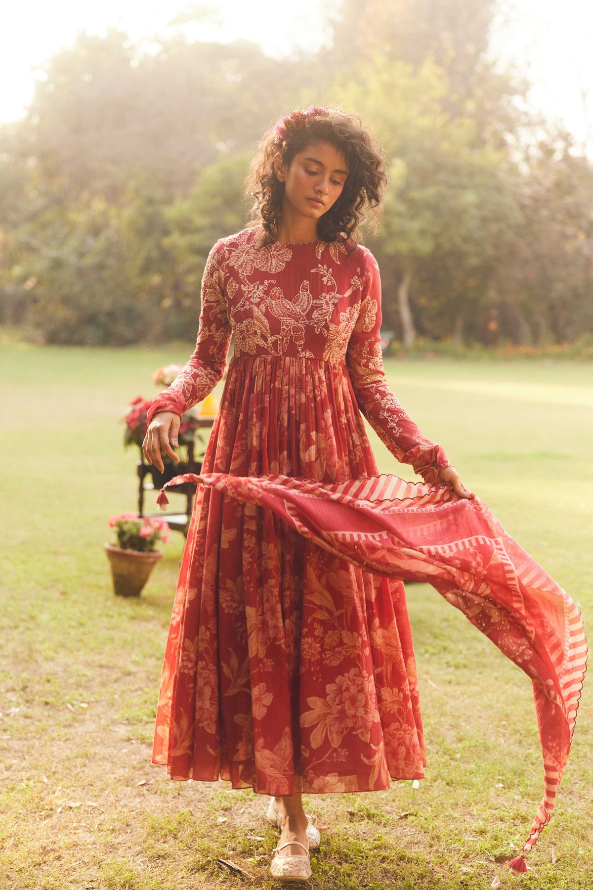 Crimson Red Anarkali Set