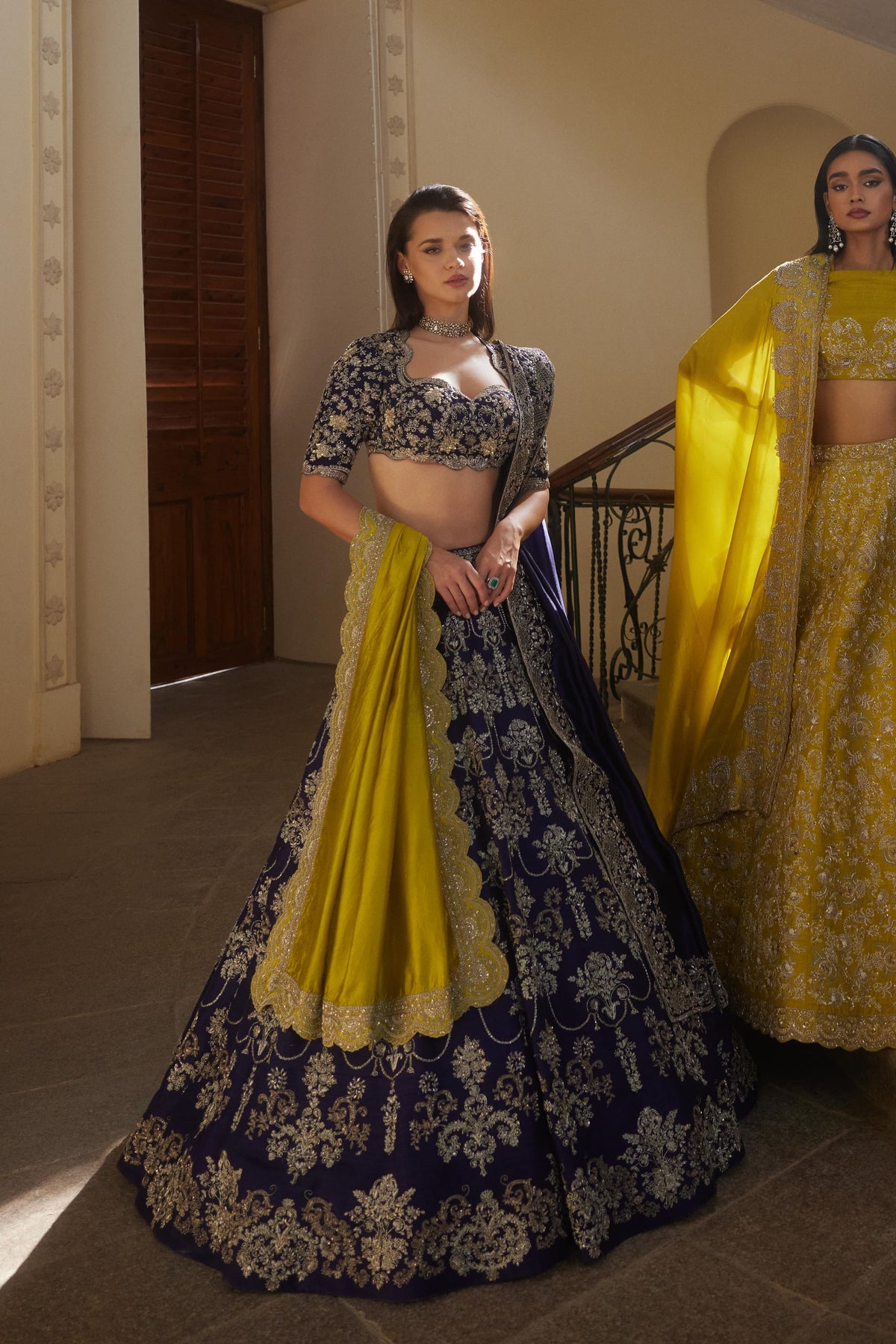 Embroidered Lehenga Set With Mustard Dupatta