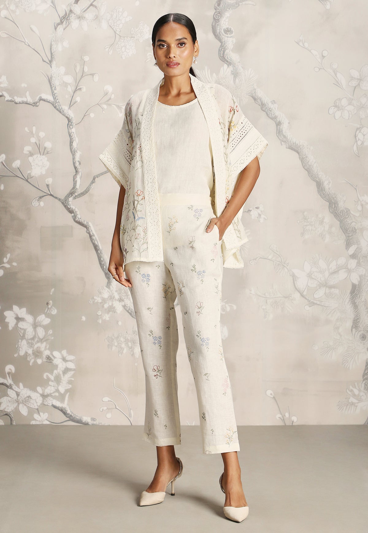 Off White Short Kaftan and Pant
