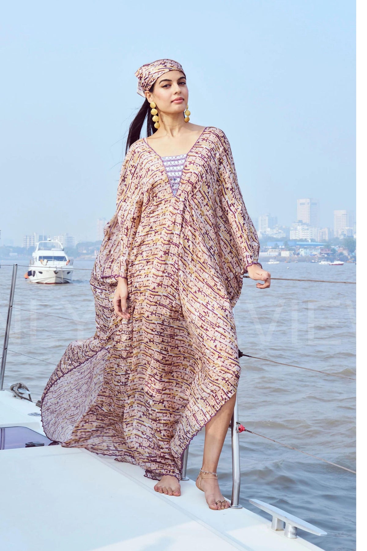 Sequin Printed Hand Embroidered Kaftan Set