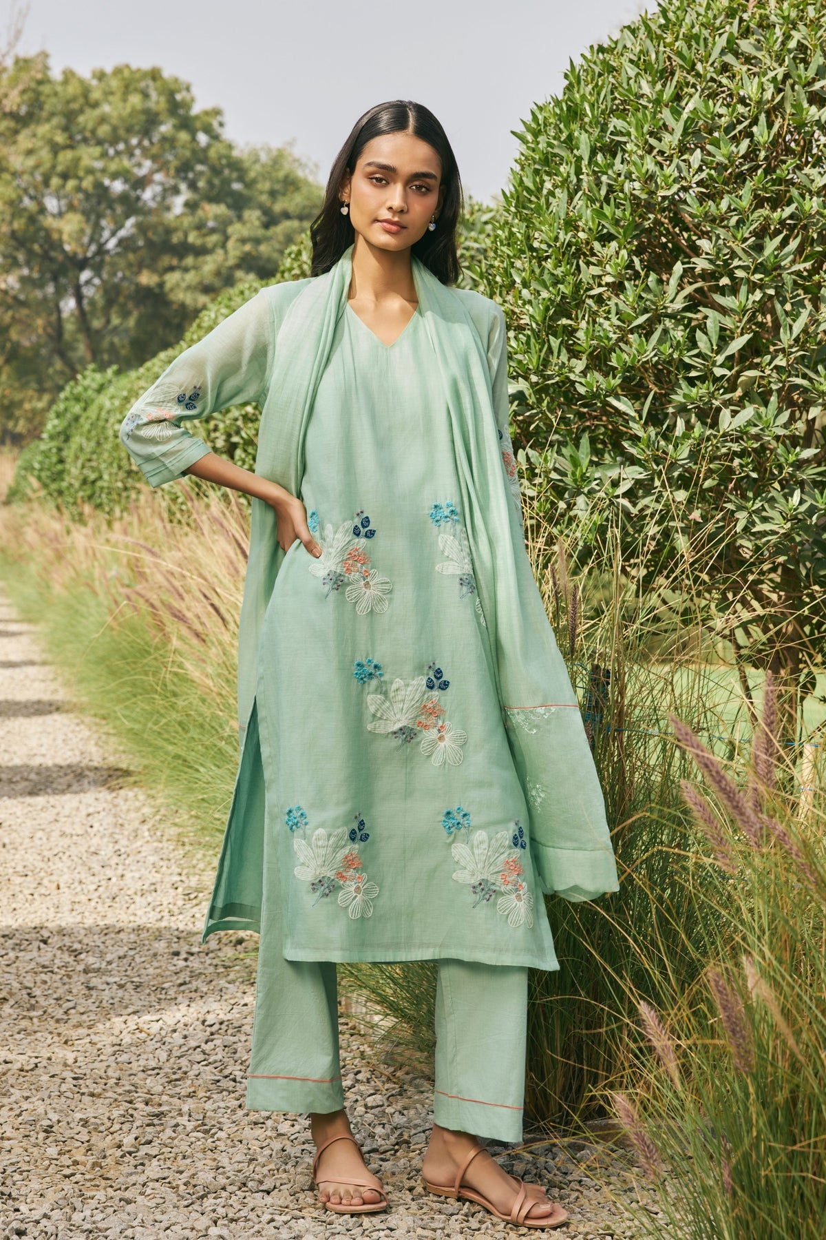 Mint Applique Kurta Set