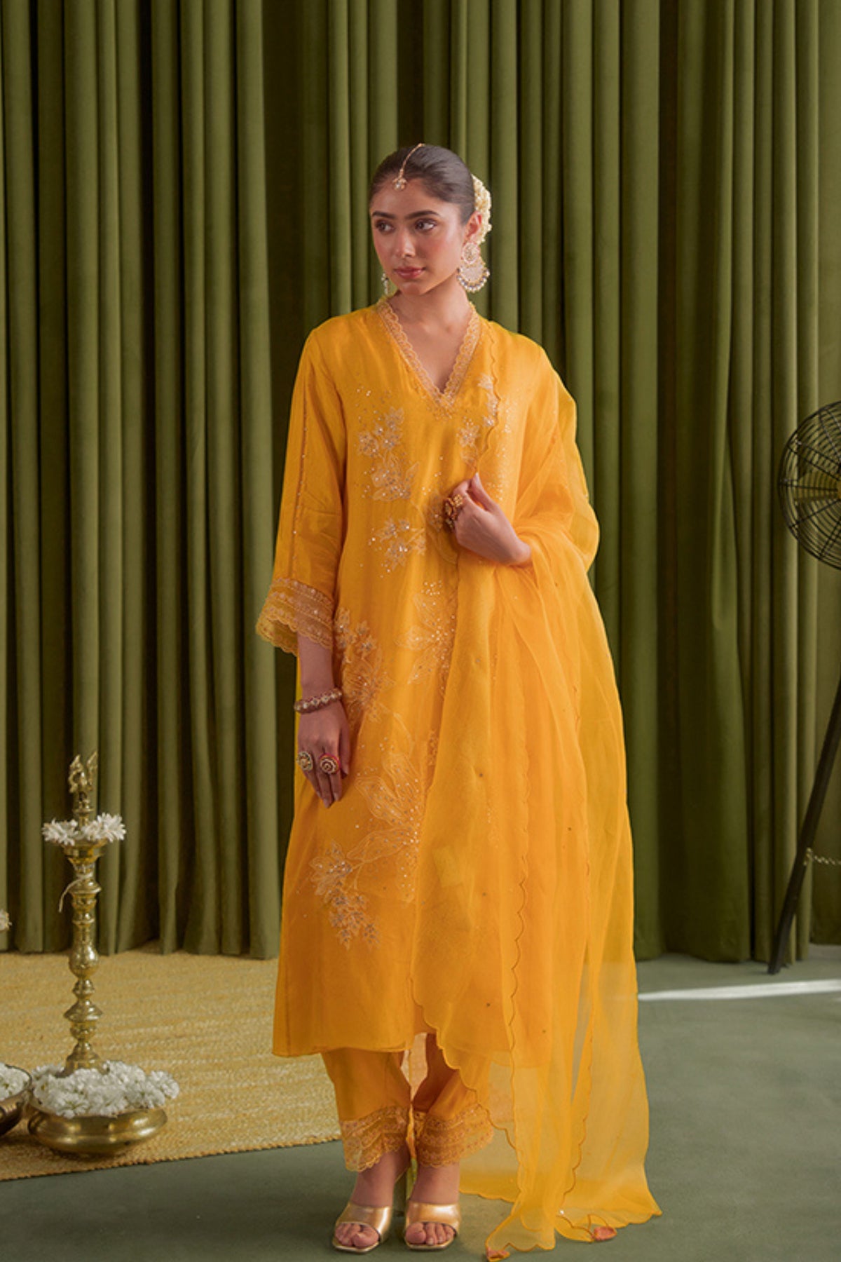 Golden Yellow Embroidery Kurta Set